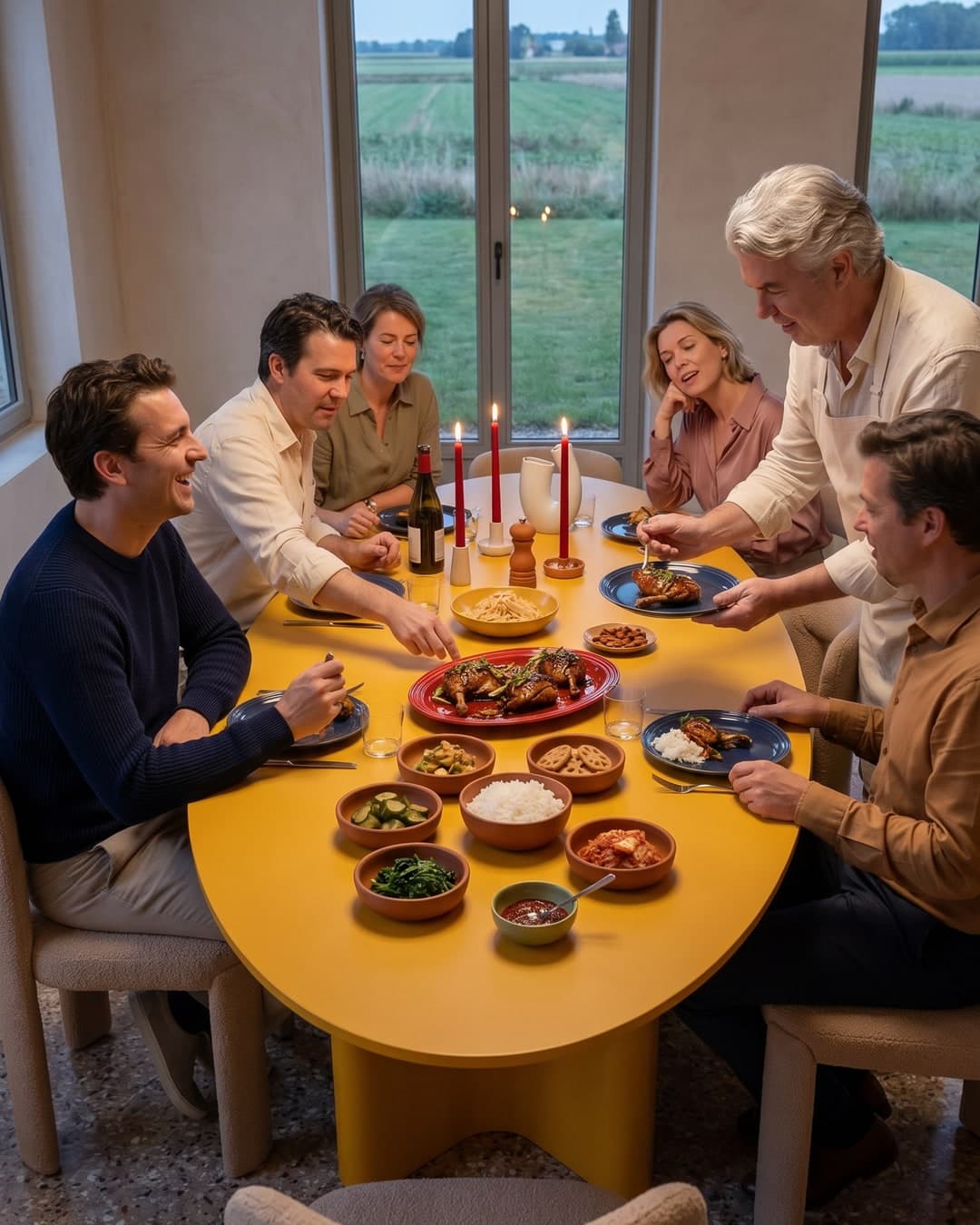 A dressed dinner table with Mr. Saucy dishes for guests