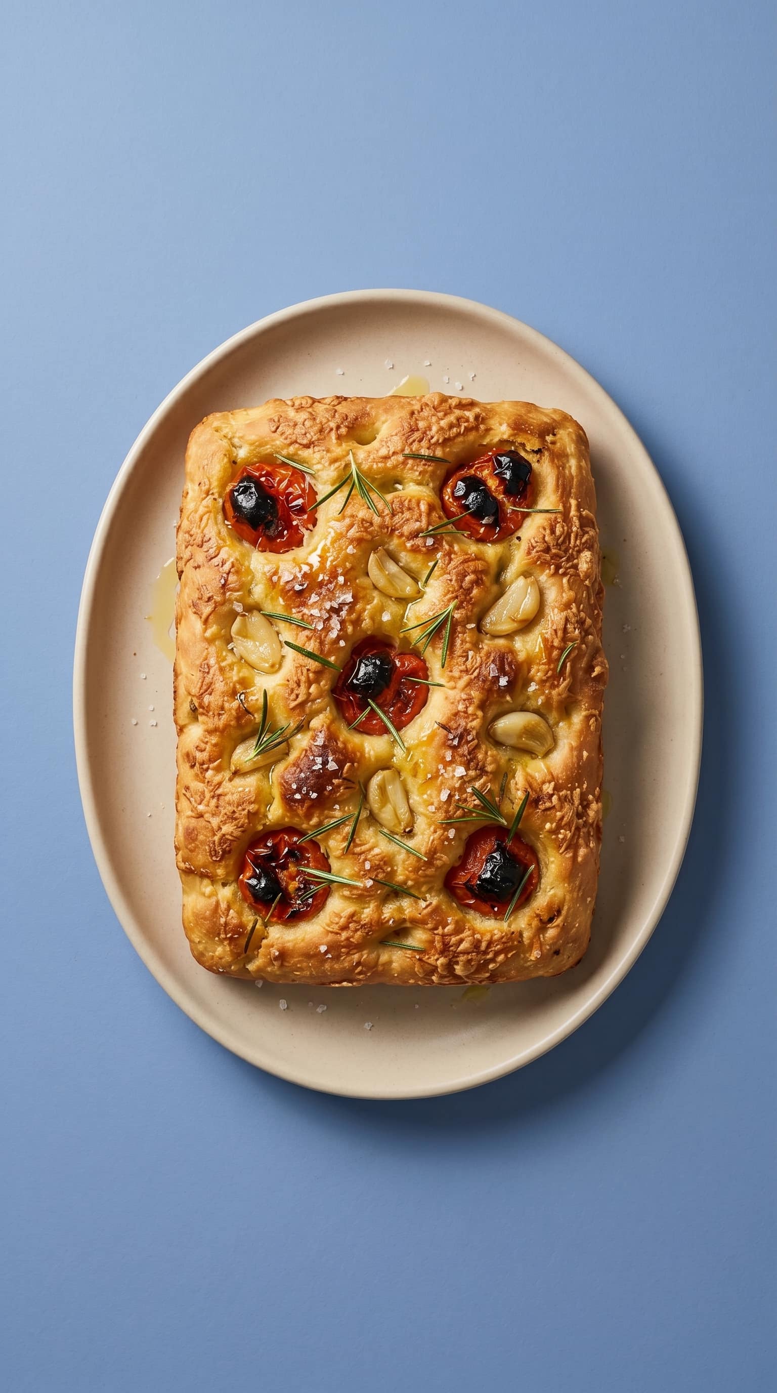 Recipe image: Focaccia aux tomates, ail grillé et croûte de parmesan