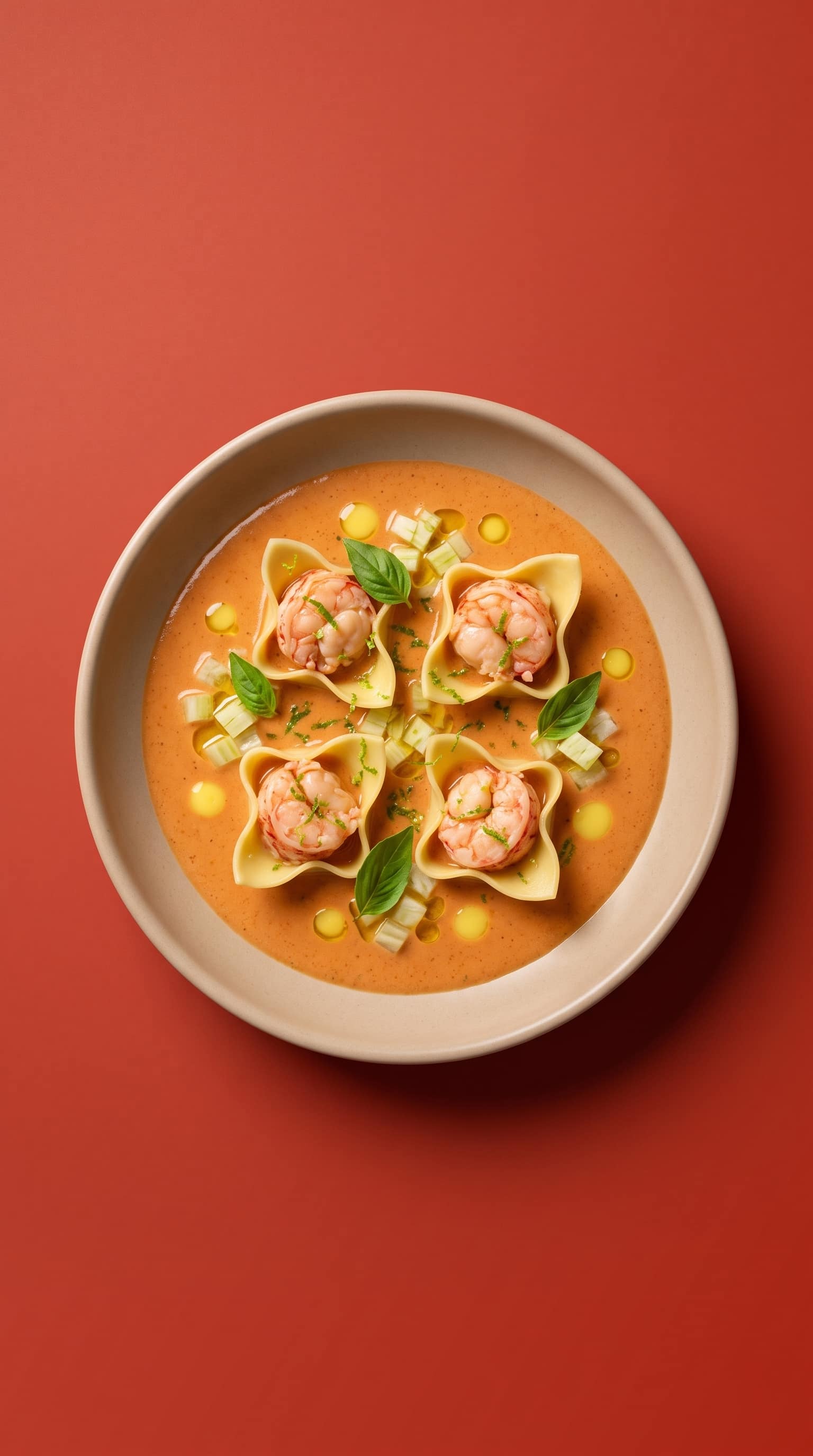 Recipe image: Ravioles au homard, bisque Tom Yum aux coquillages