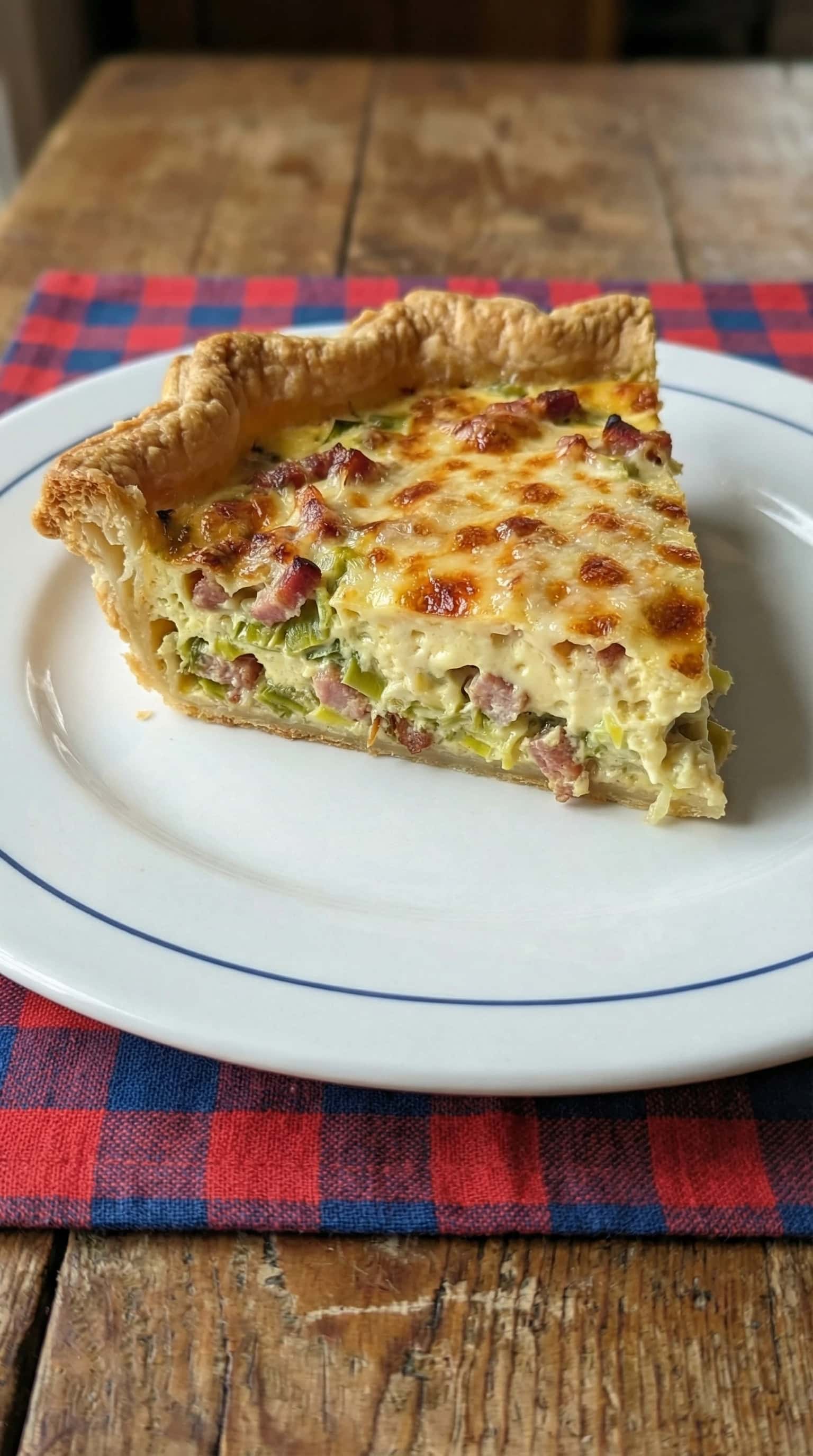 Recipe image: Quiche Lorraine aux Poireaux et Lard Fumé de Grand-Mère avec Pâte Feuilletée