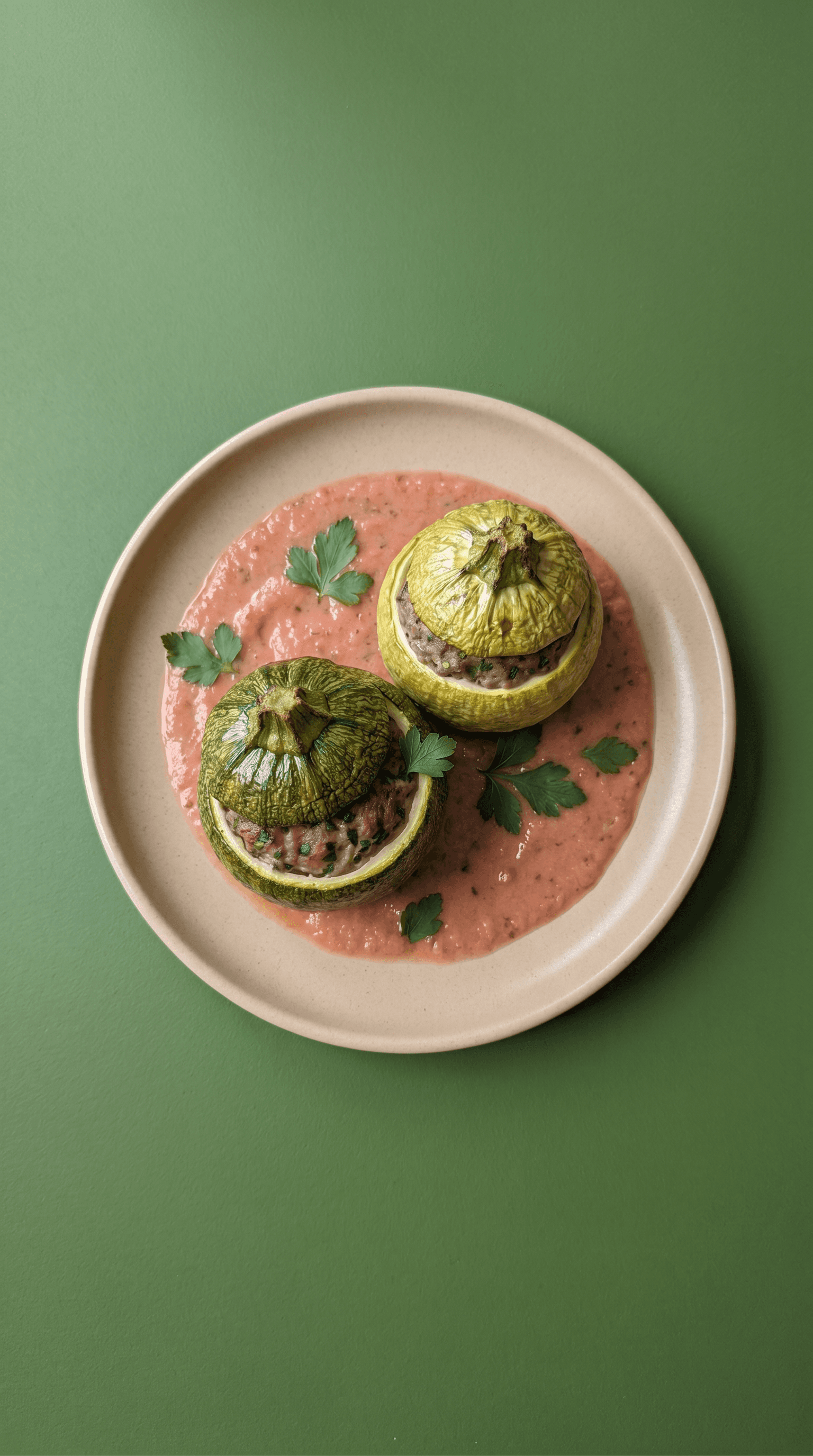 Courgettes Rondes Farcies met Geroosterde Tomatensaus van Mr. Saucy