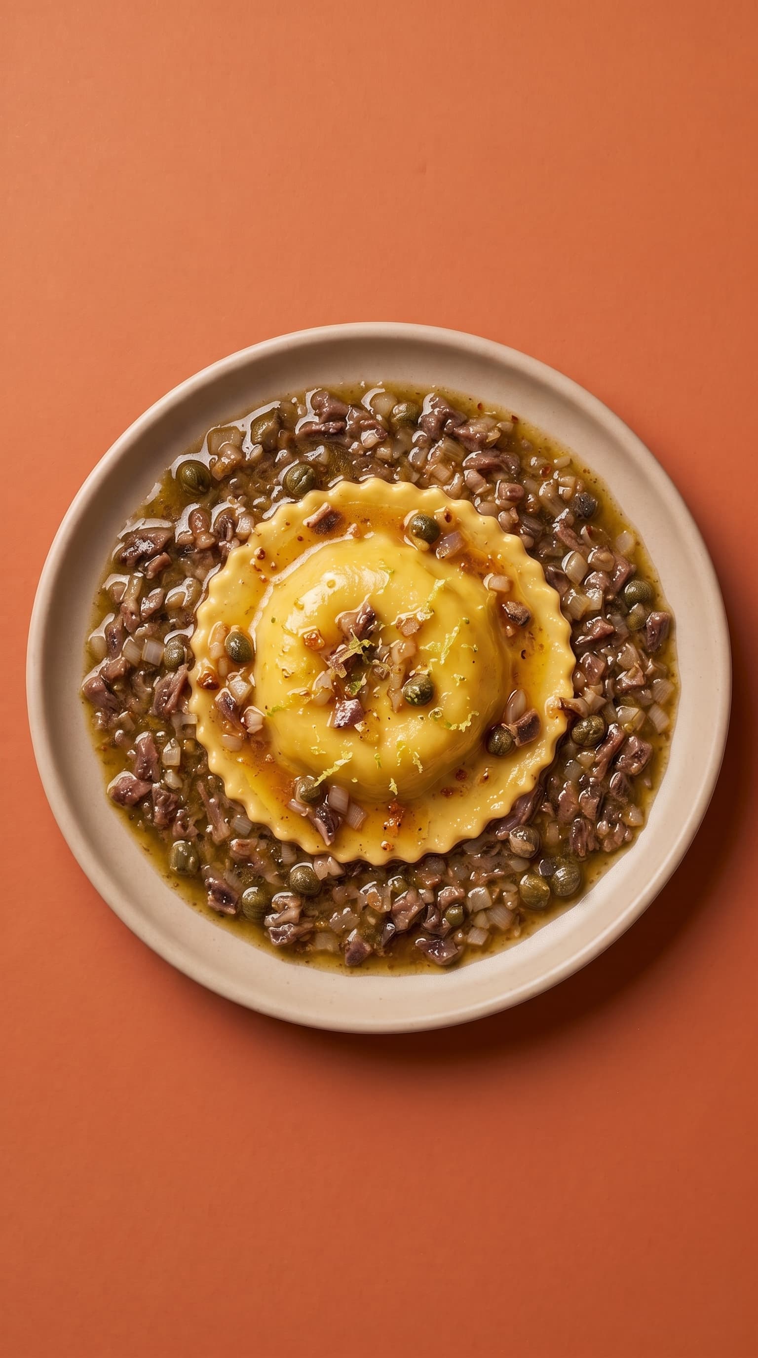 Egg Yolk Ravioli with Brown Butter Anchoïade