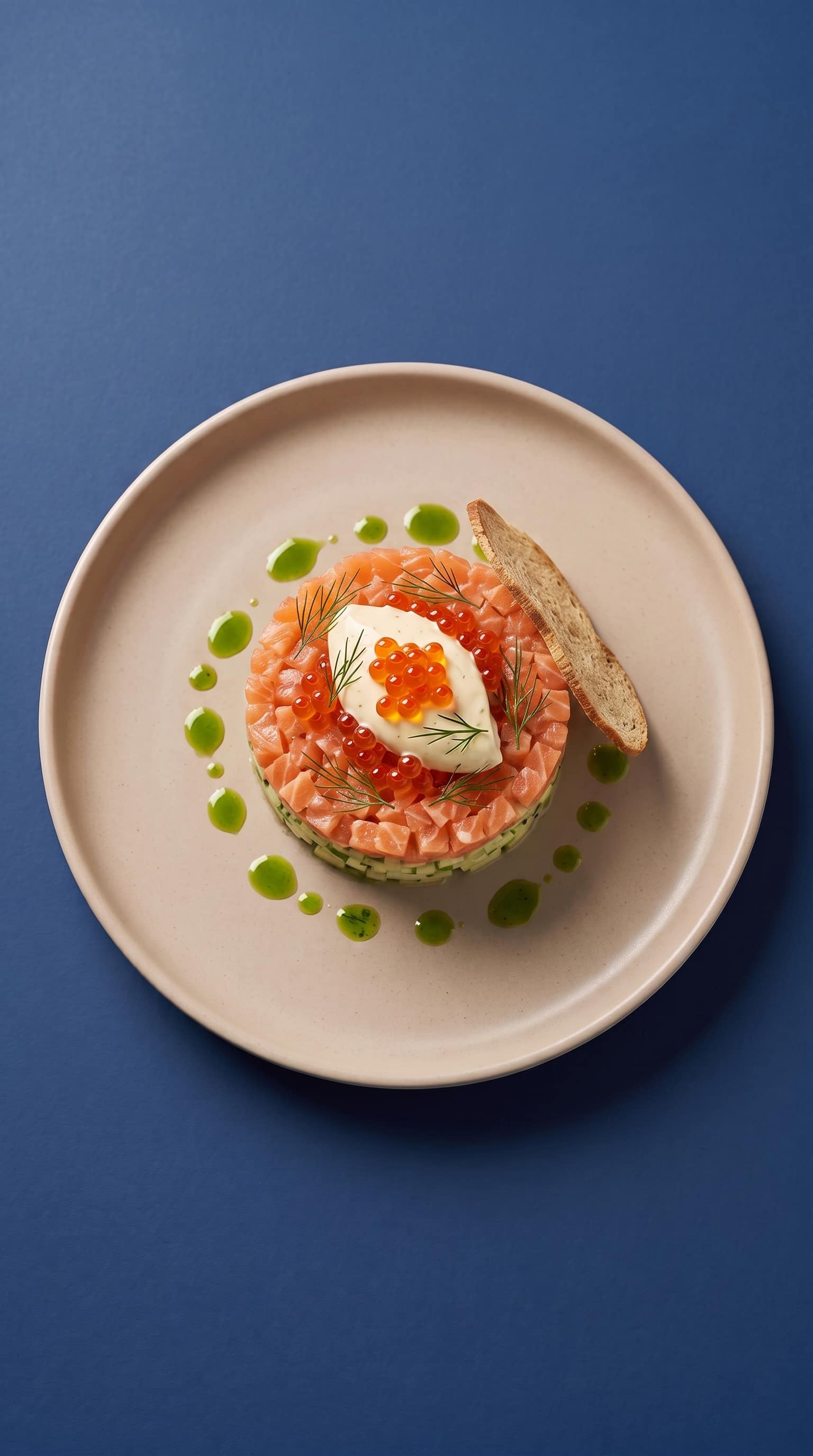Recipe image: Zalm tartaar met komkommer, appel en yuzu room