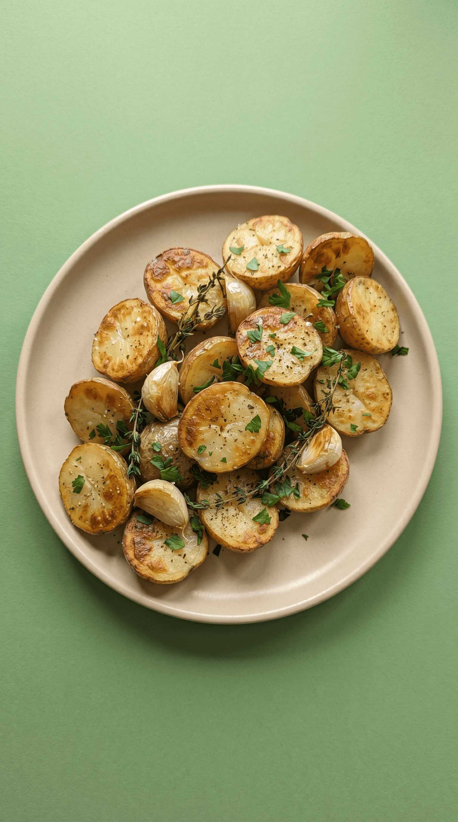 Recipe image: Rustic Pommes de Terre Grenailles with Confit Garlic and Thyme