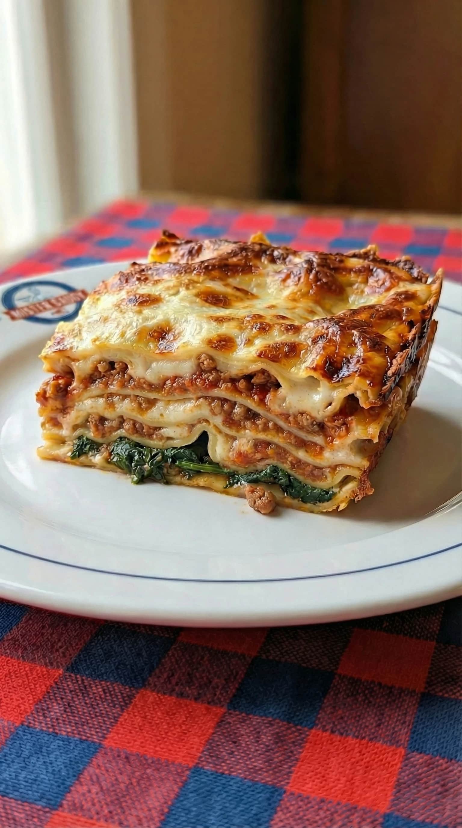 Classical Lasagna alla Bolognese with Spinach and Cooked Ham