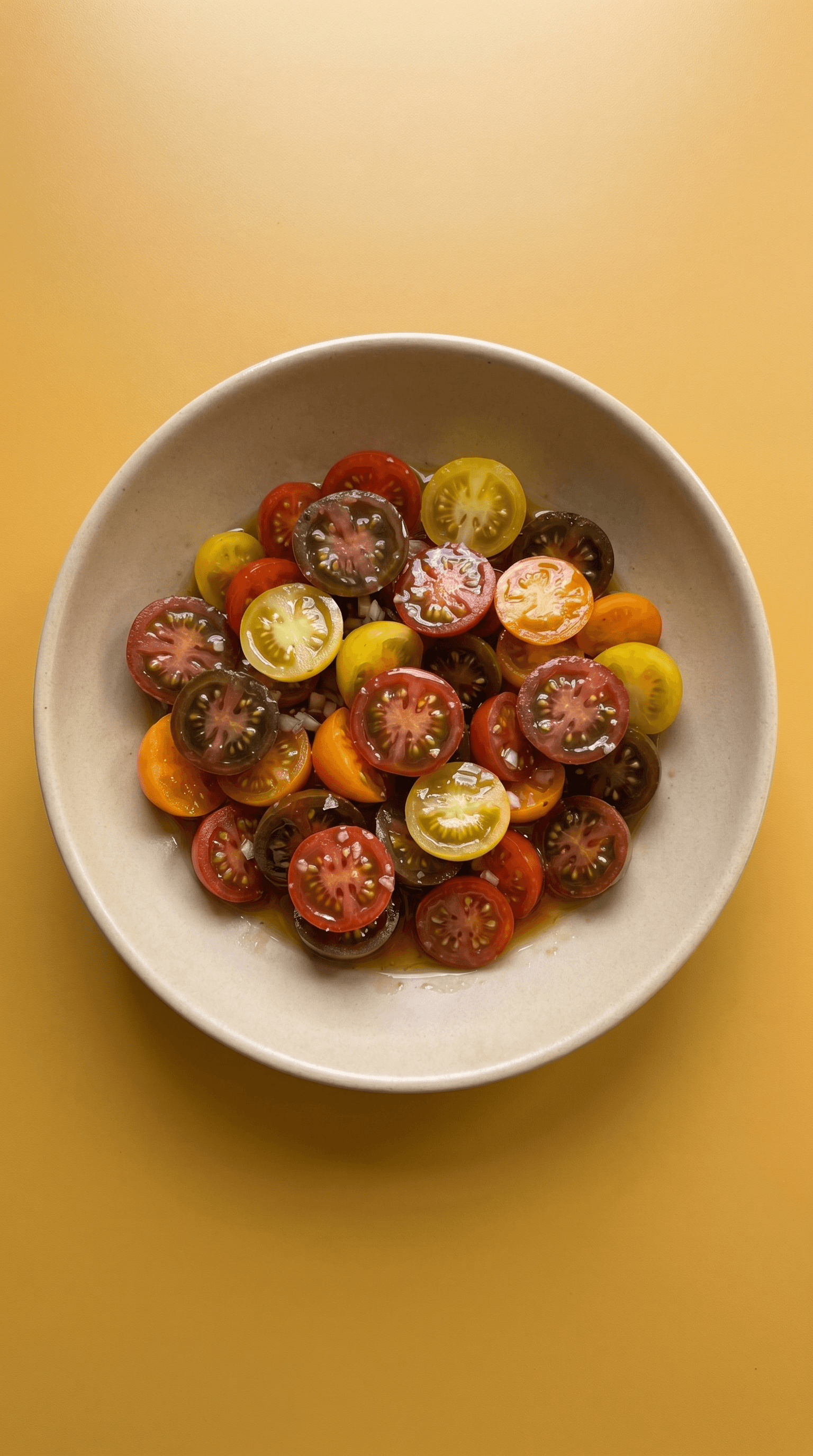 Multi-Colored Cherry Tomato Salad with Wild Garlic Oil & Dual-Vinegar Dressing van Mr. Saucy