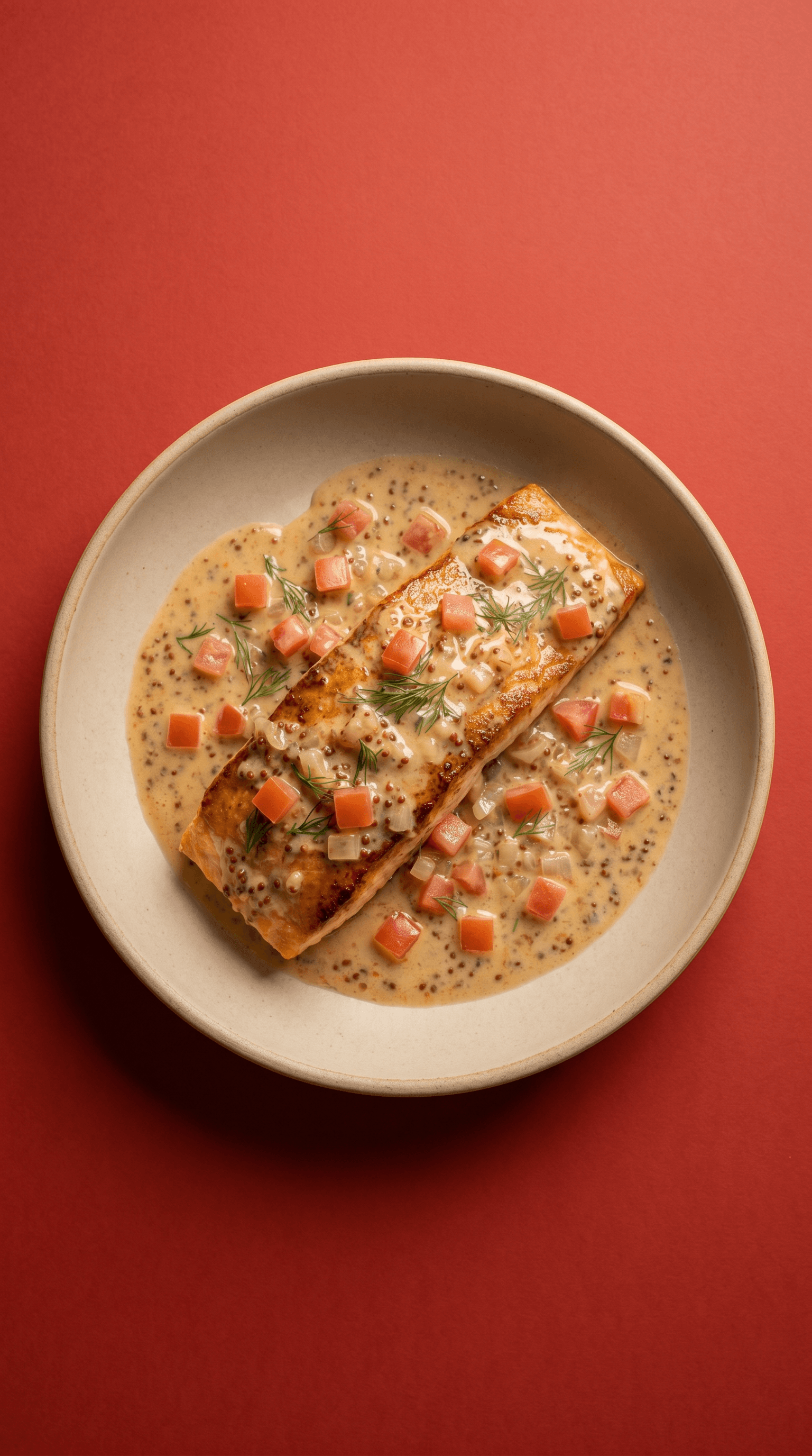 Grandmother's Heritage Roasted Salmon with Mustard-Tomato Cream Sauce