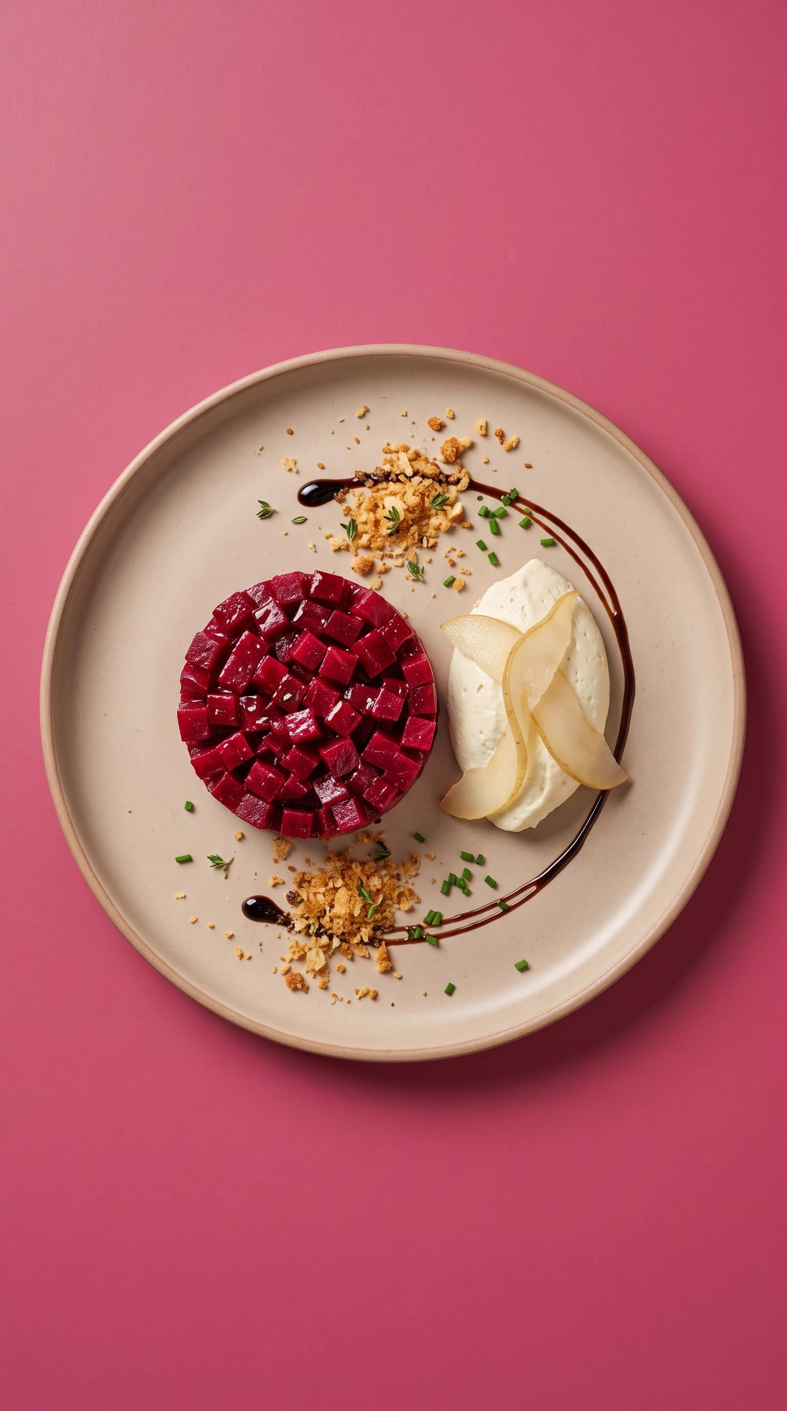 Recipe image: Recette de tartare de betterave au fromage de chèvre fouetté