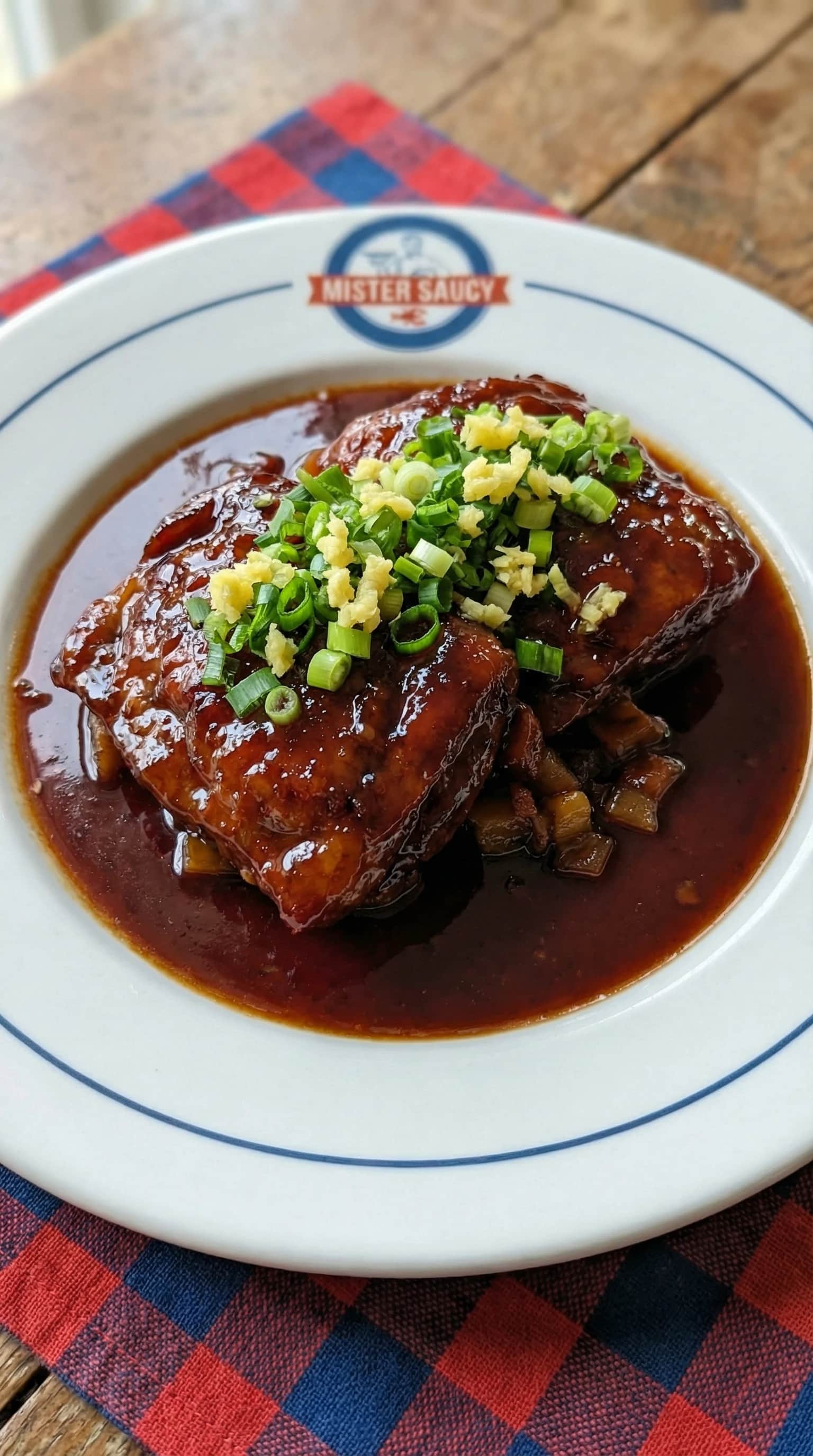 Gochujang-Braised Pork Cheeks 'Grand Veneur' with Ginger-Scallion Gremolata