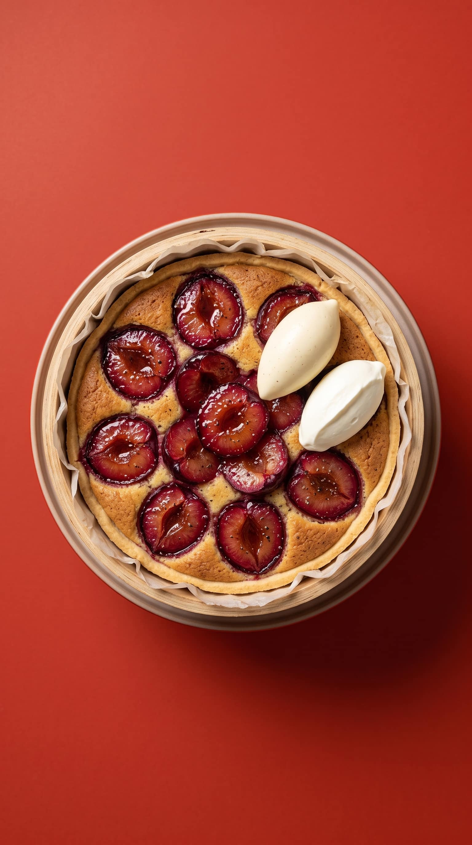 Recipe image: Pruimentaart recept met amandel sablé en vanillecrème