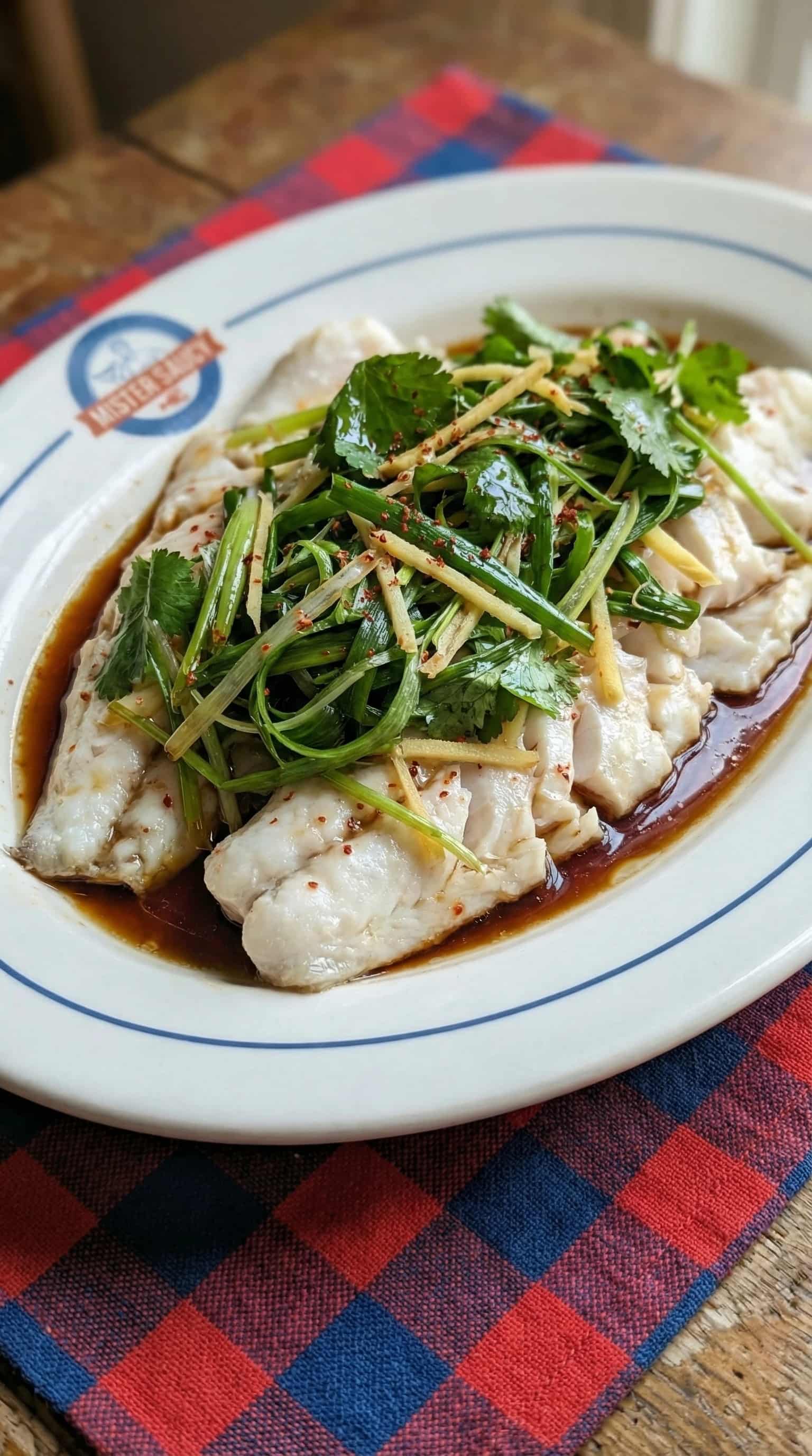 Sake-Steamed Fish with Ginger Scallion Salad