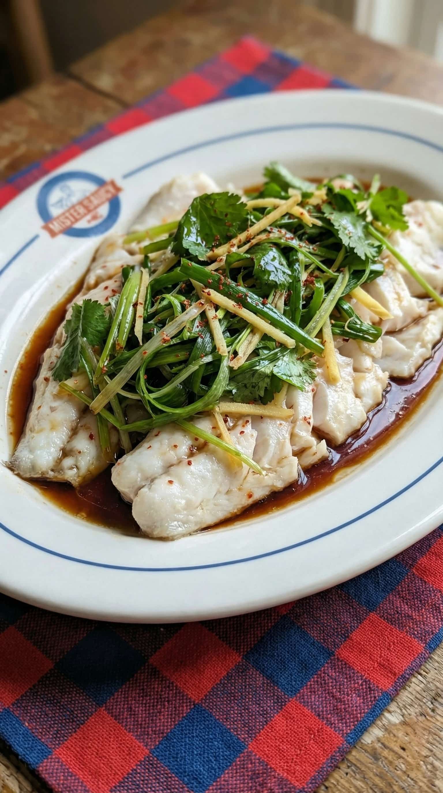 Recipe image: Sake-Steamed Sea Bream with Ginger-Scallion Sizzle and Gochugaru Infusion