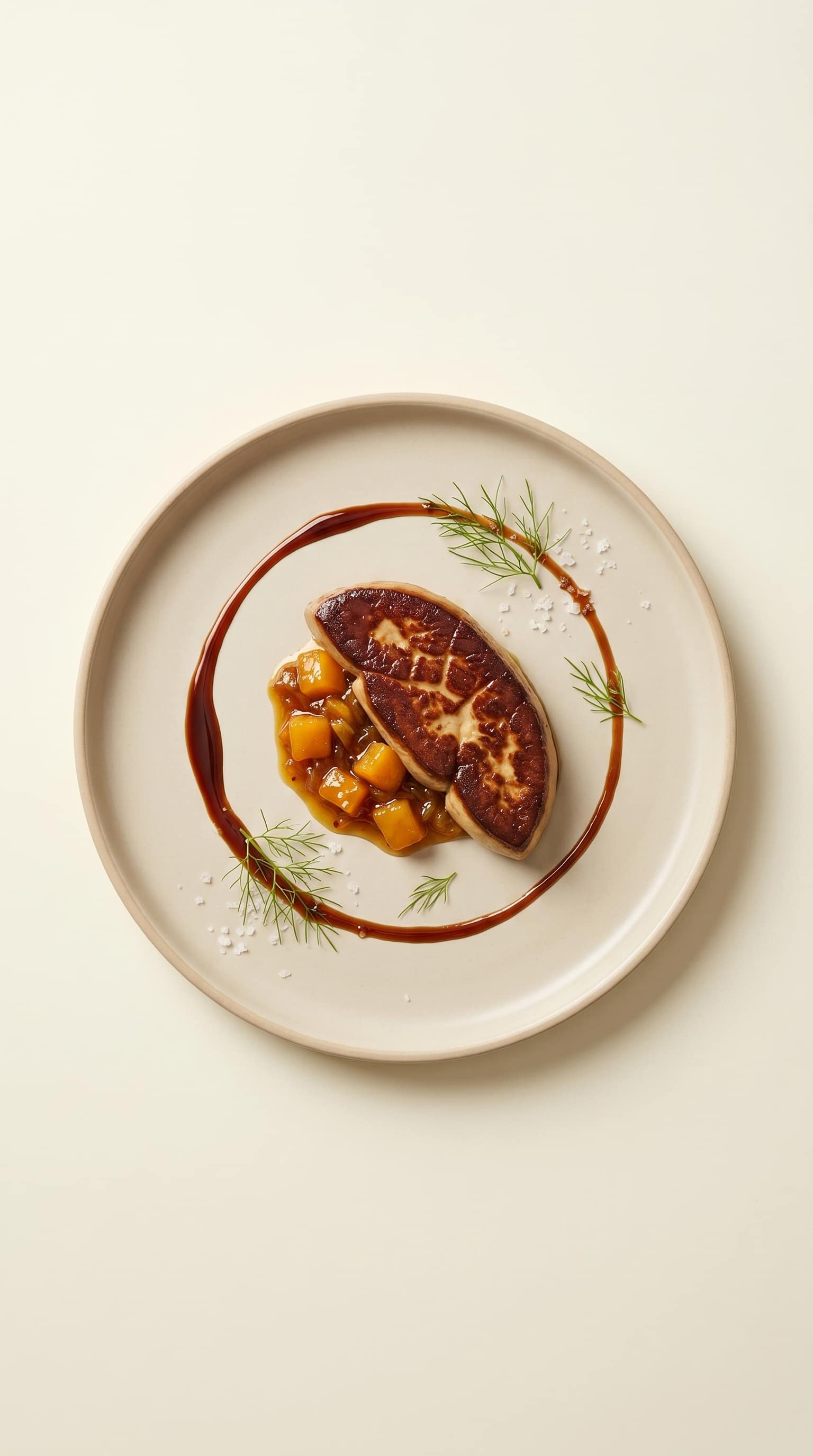 Recipe image: Seared Foie Gras with Mango Ginger Chutney and Star Anise Jus