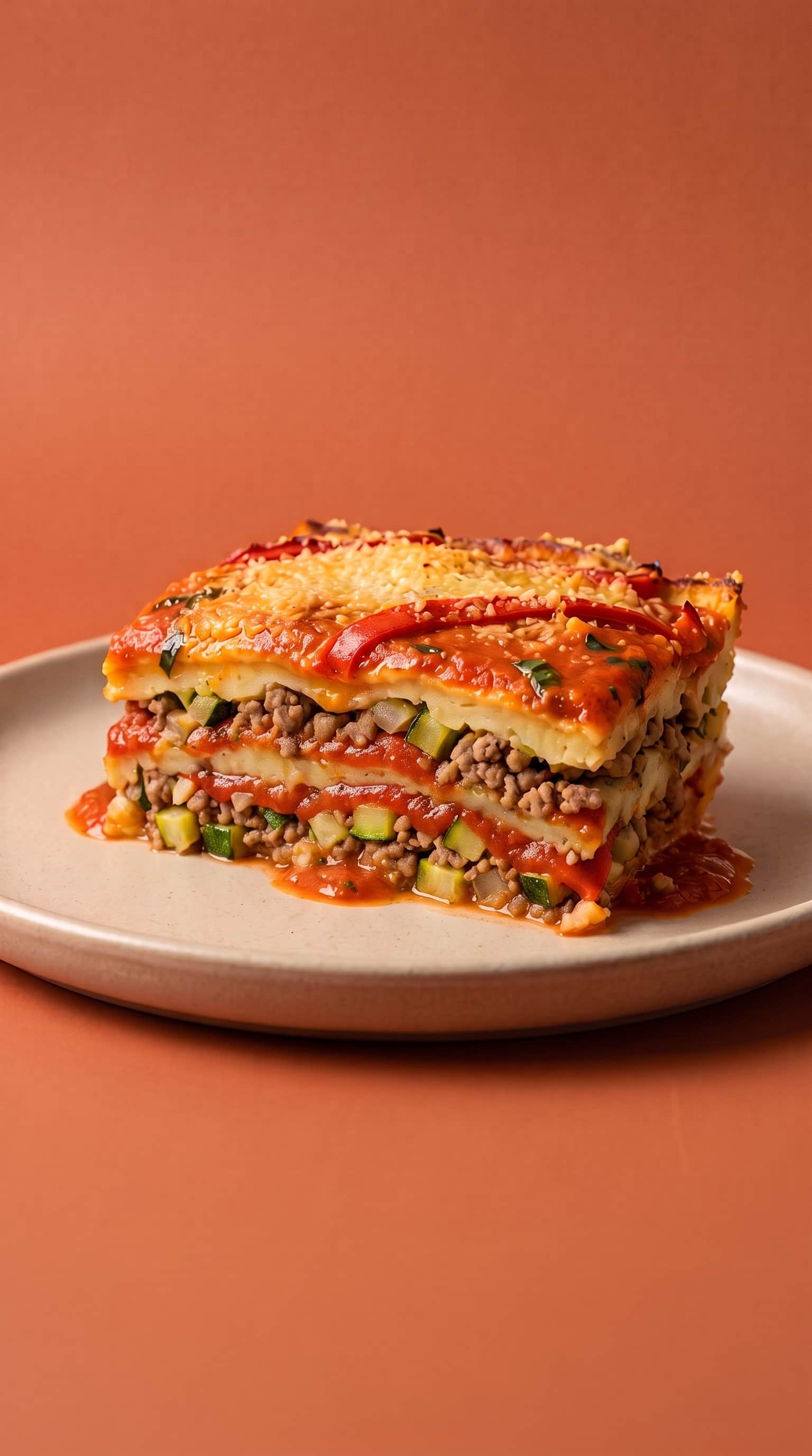 Gelaagde Gratin met Geroosterde Paprika's en Tomatensaus van Mr. Saucy