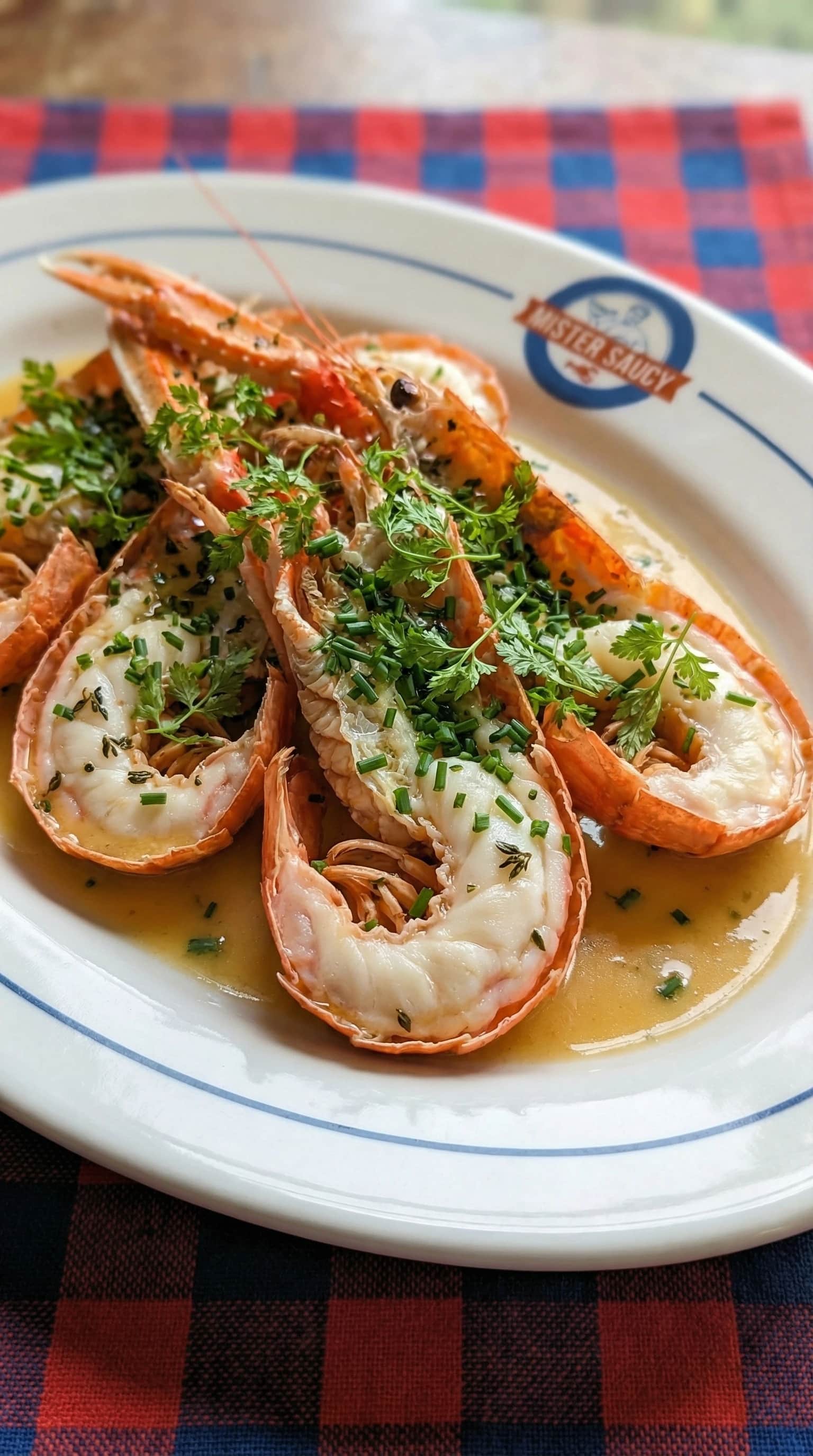 Oven-Roasted Langoustines with Reheatable Saké-Shellfish Beurre Blanc