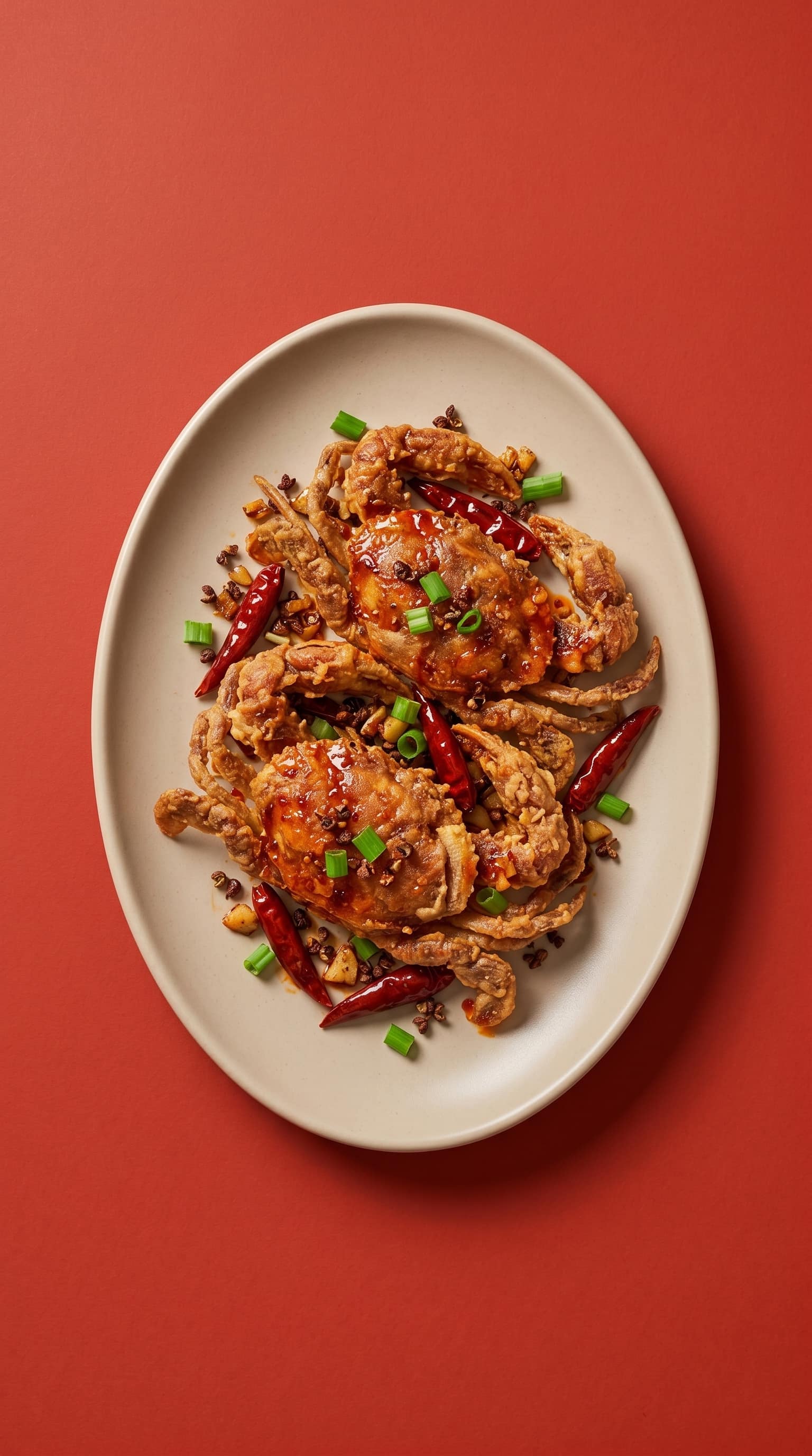Recipe image: Knapperige Szechuan zachtschalenkrab met pittige olie