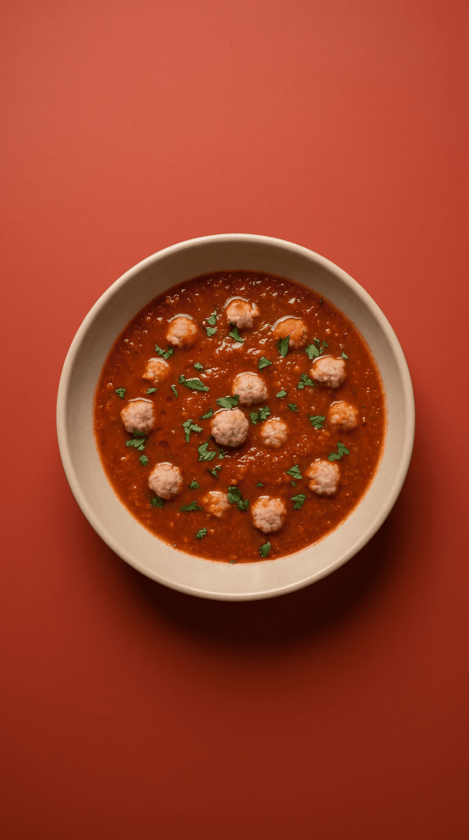 Traditional Flemish Tomato soup with small meatballs