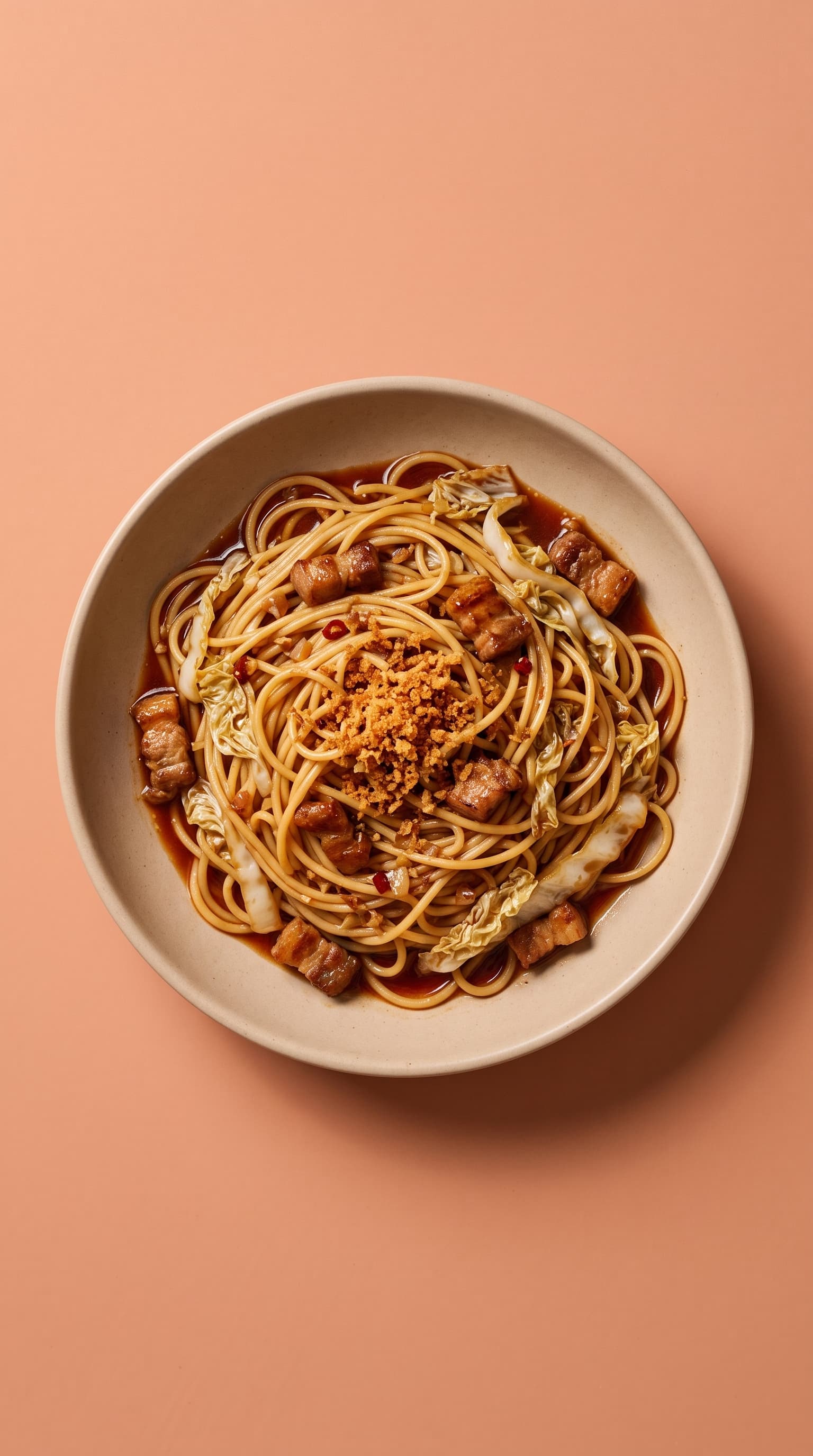 Miso Pasta with Caramelized Pork and Crispy Anchovies