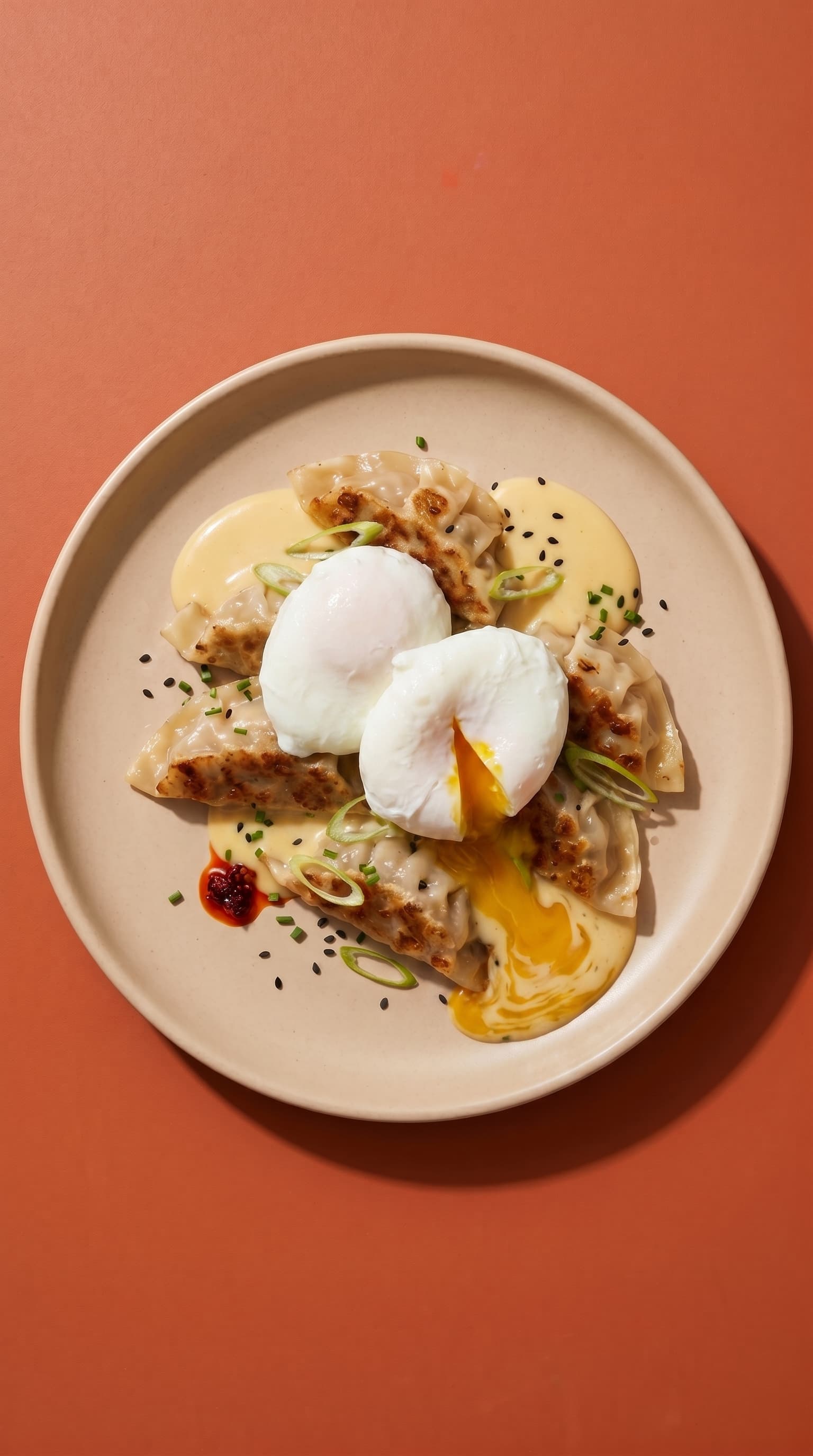 Crispy Dumpling Eggs Benedict with Miso Hollandaise