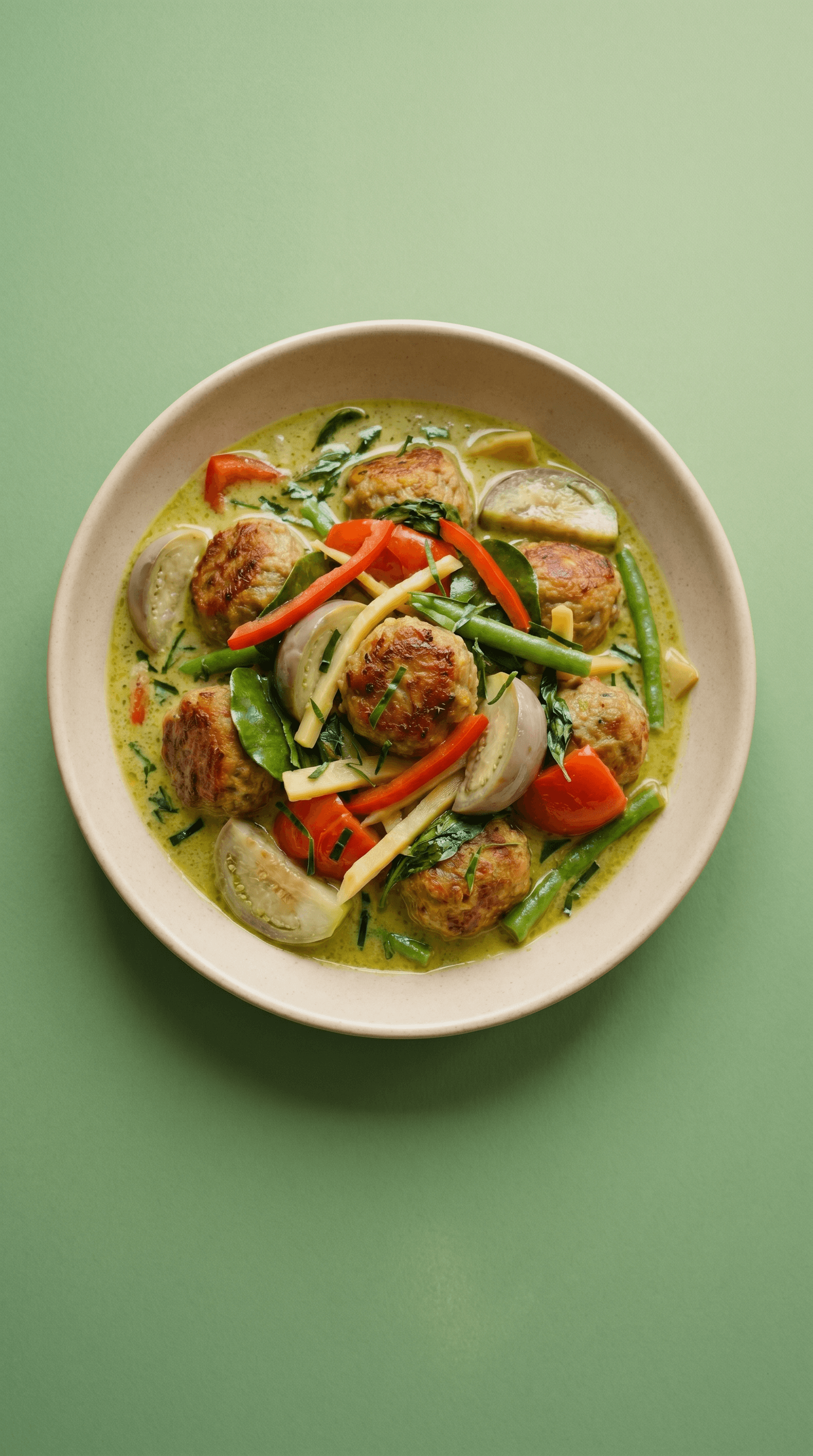 Curry Vert Thaï aux Boulettes de Viande de Mr. Saucy, repas à domicile