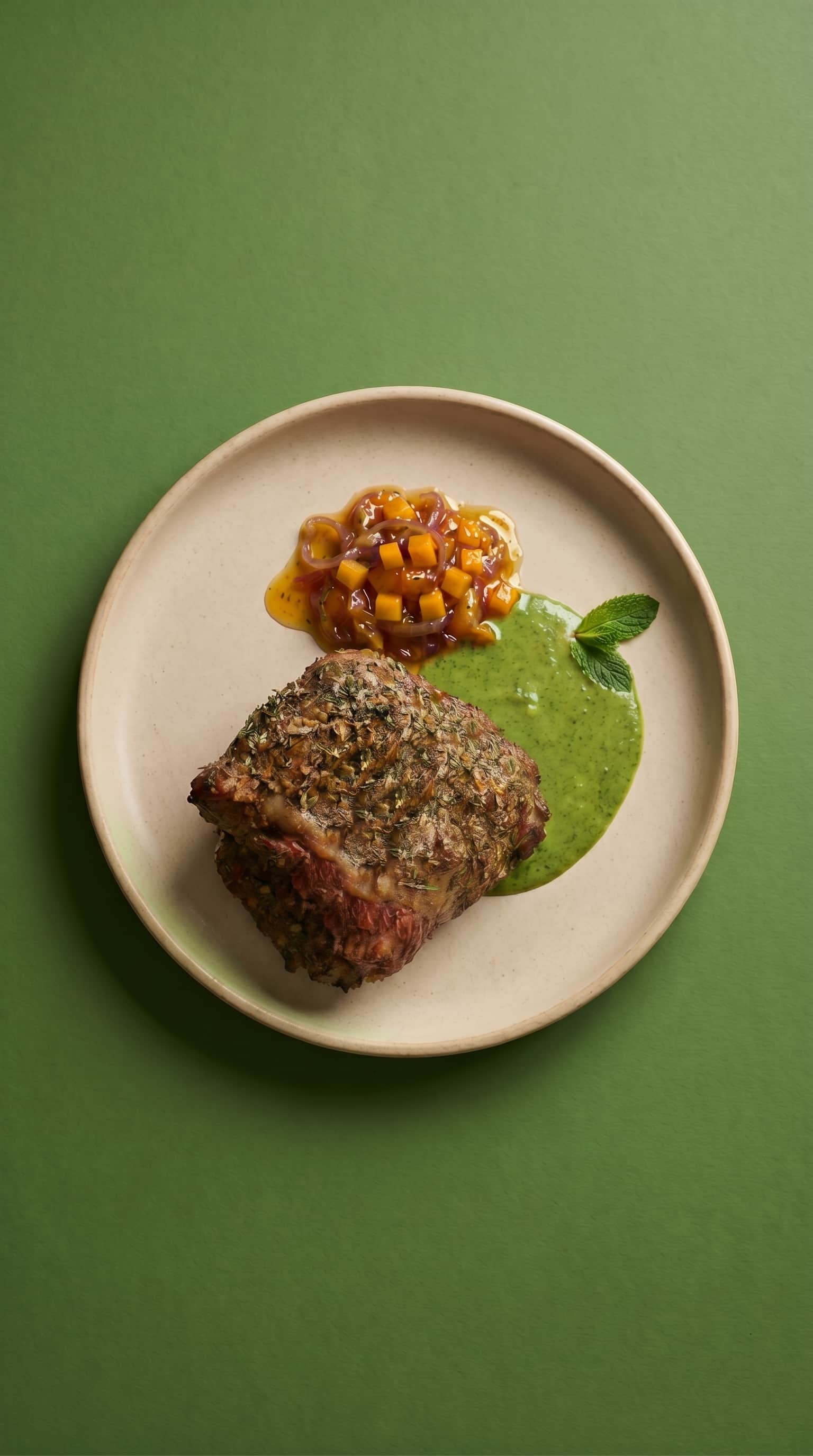 Herbal-Crusted Gigot d'Agneau with Mint Velouté de Mr. Saucy