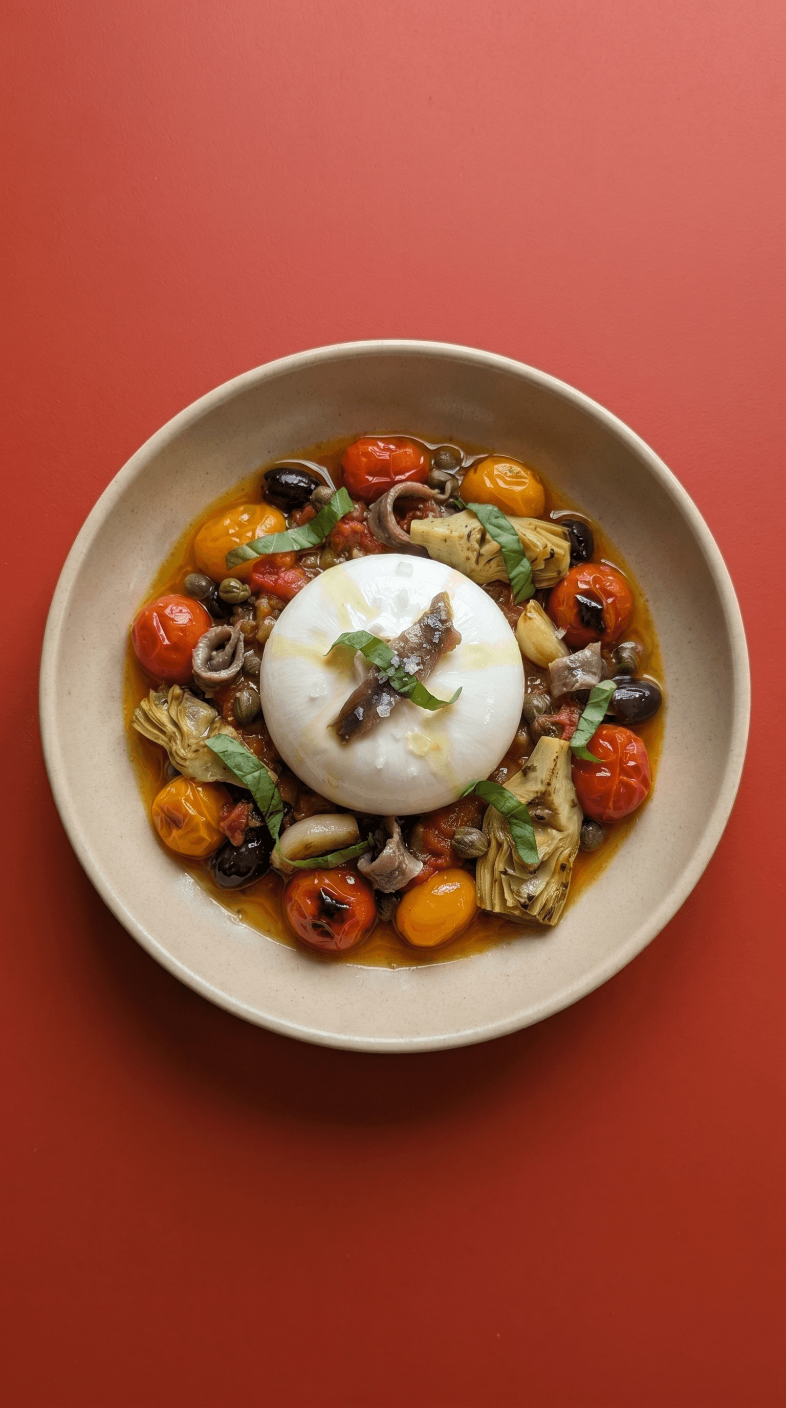 Recipe image: Burrata Entière à la Puttanesca
