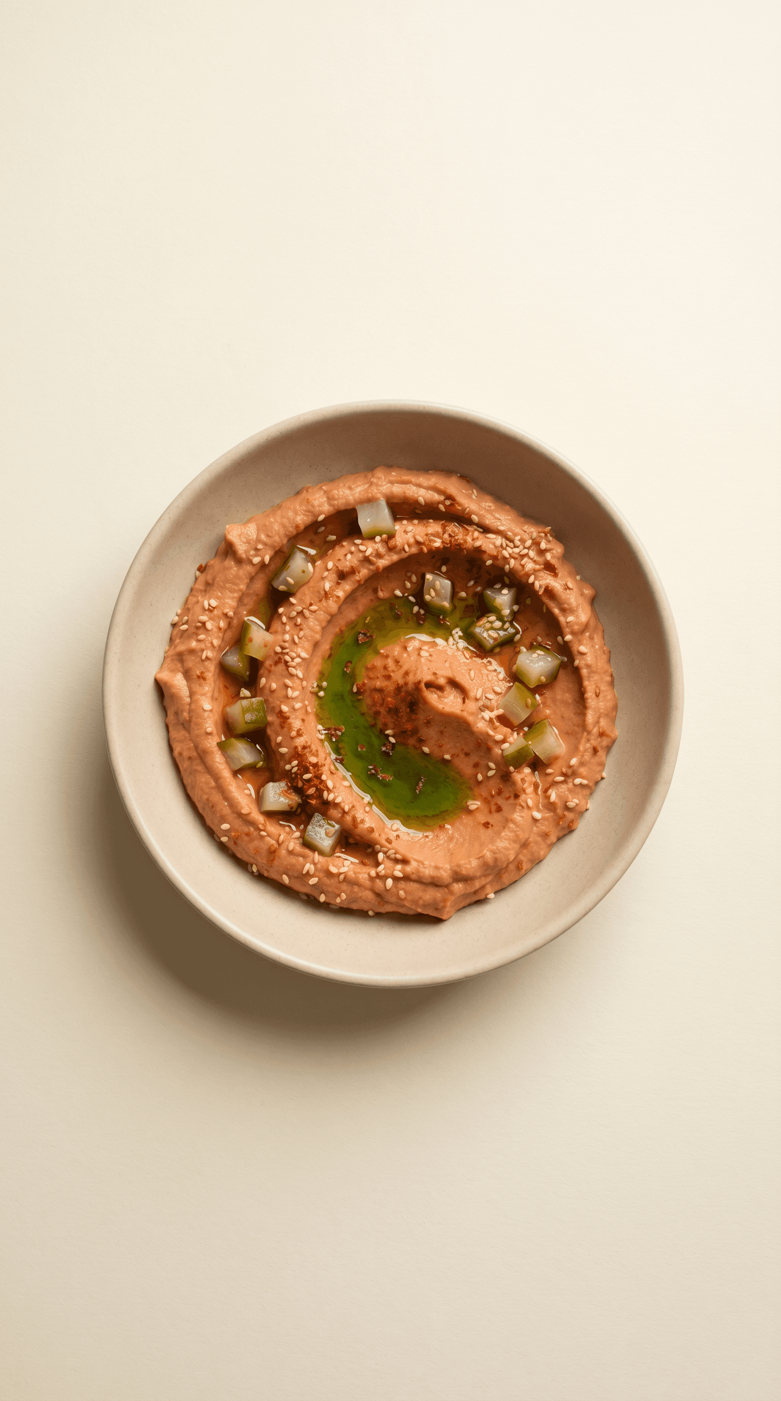 Gochujang Hummus met Gemarineerde Courgette en Wildeknoflookolie van Mr. Saucy