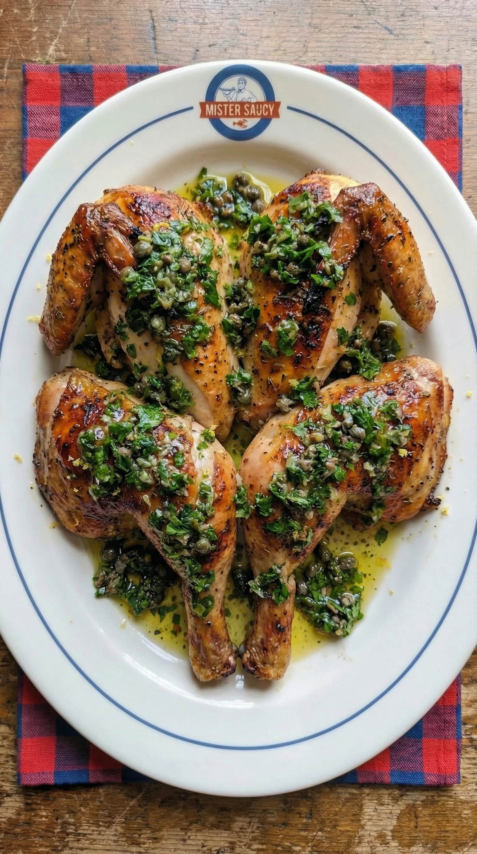 Green Egg Roasted Herbal Chicken with European Salsa Verde