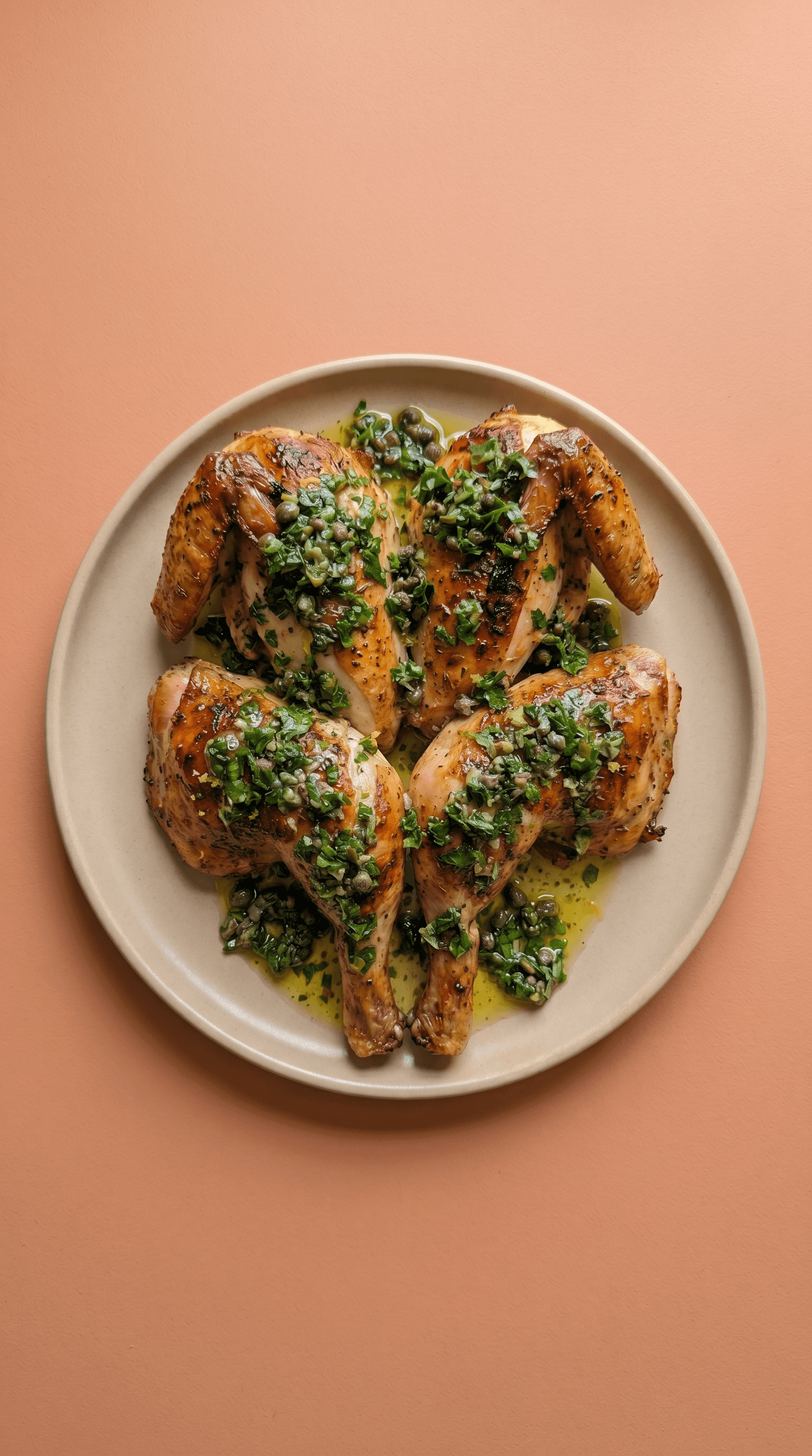 Green Egg Roasted Herbal Chicken with European Salsa Verde de Mr. Saucy