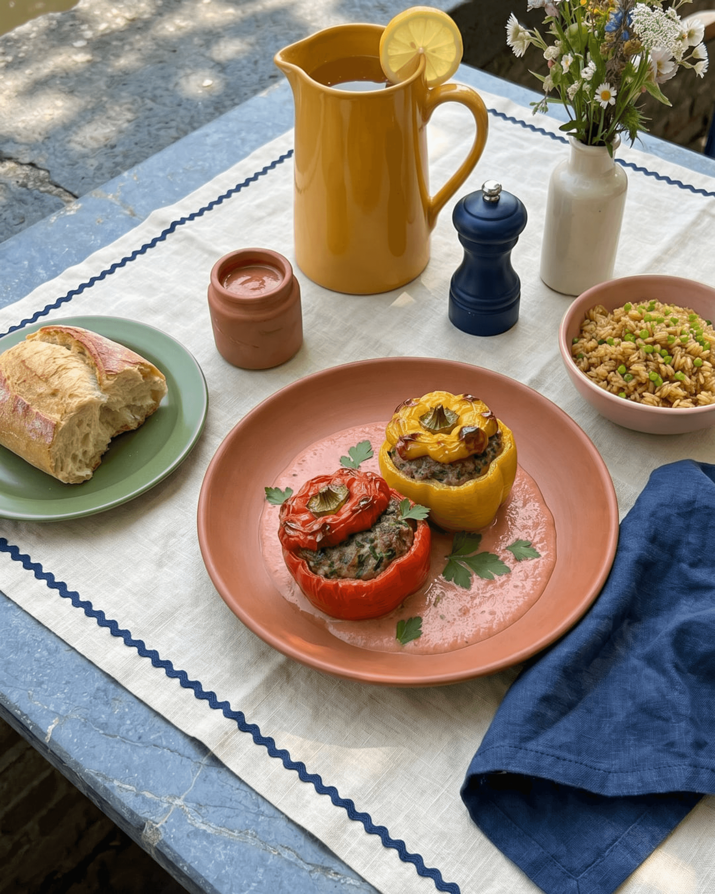 Stuffed Bell Peppers with Meat Filling in Tomato Cream Sauce