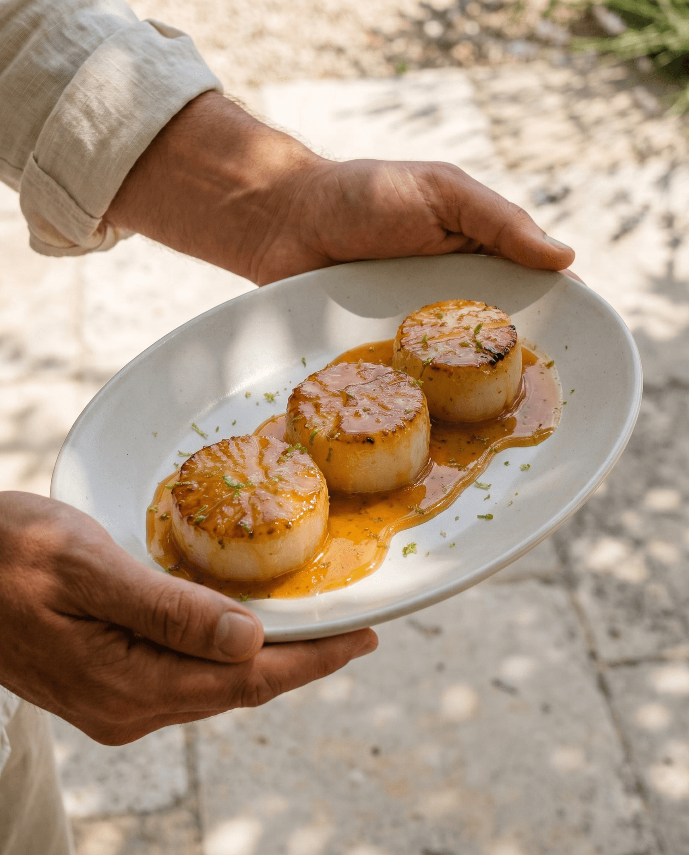 Seared Scallops with Lime-Butter Caramel Sauce