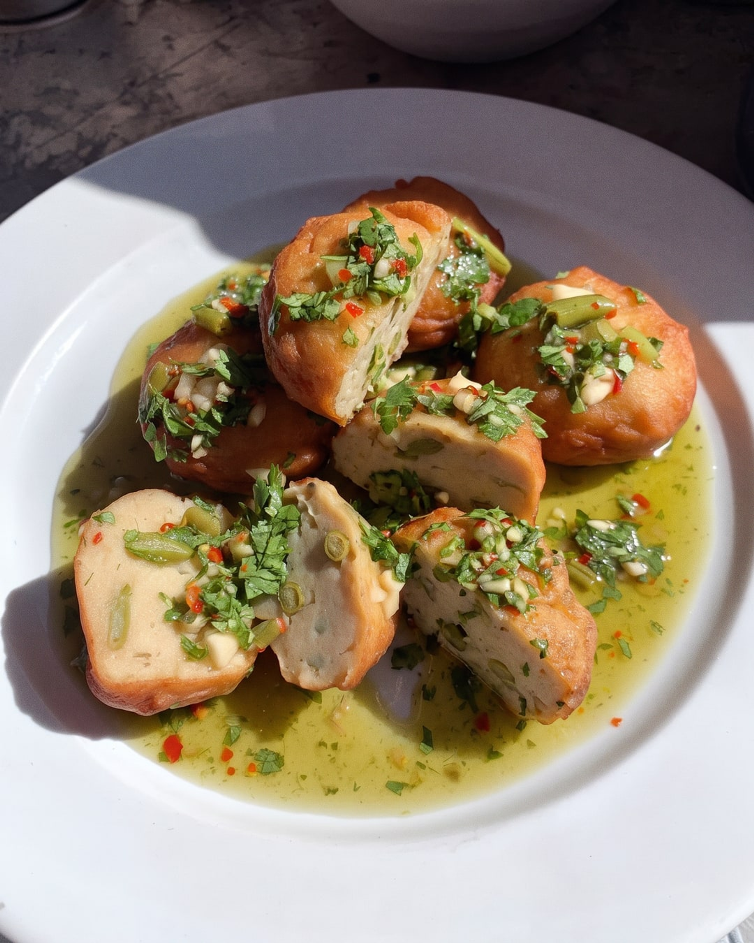 Thai Fishcakes with Herb Oil