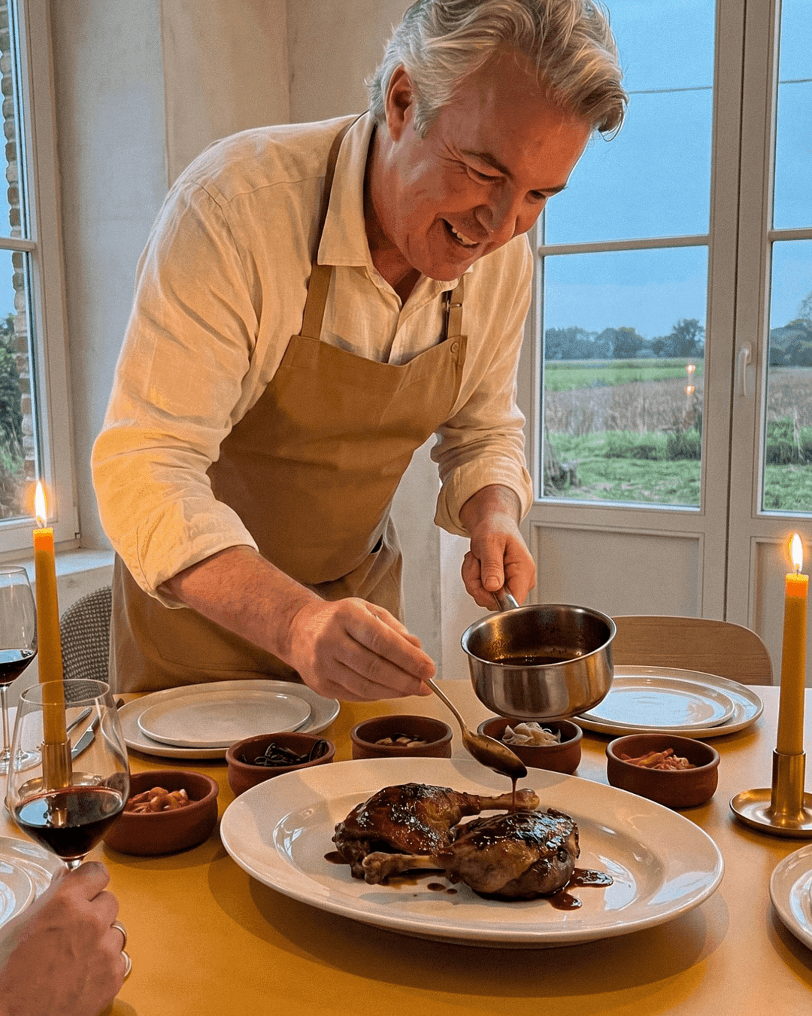 Chef hosting dinner party