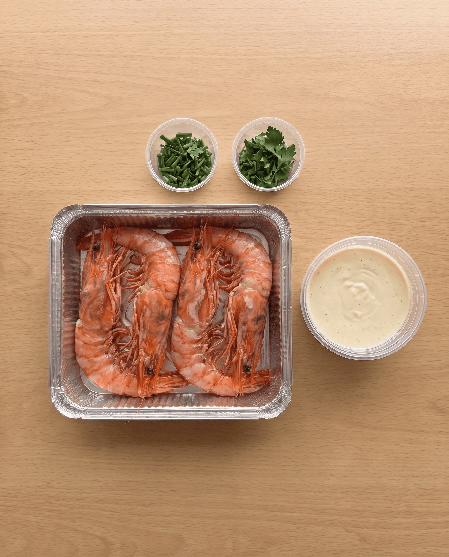 Gambas au four en beurre blanc au saké, crémeux et onctueux de Mr. Saucy packaging