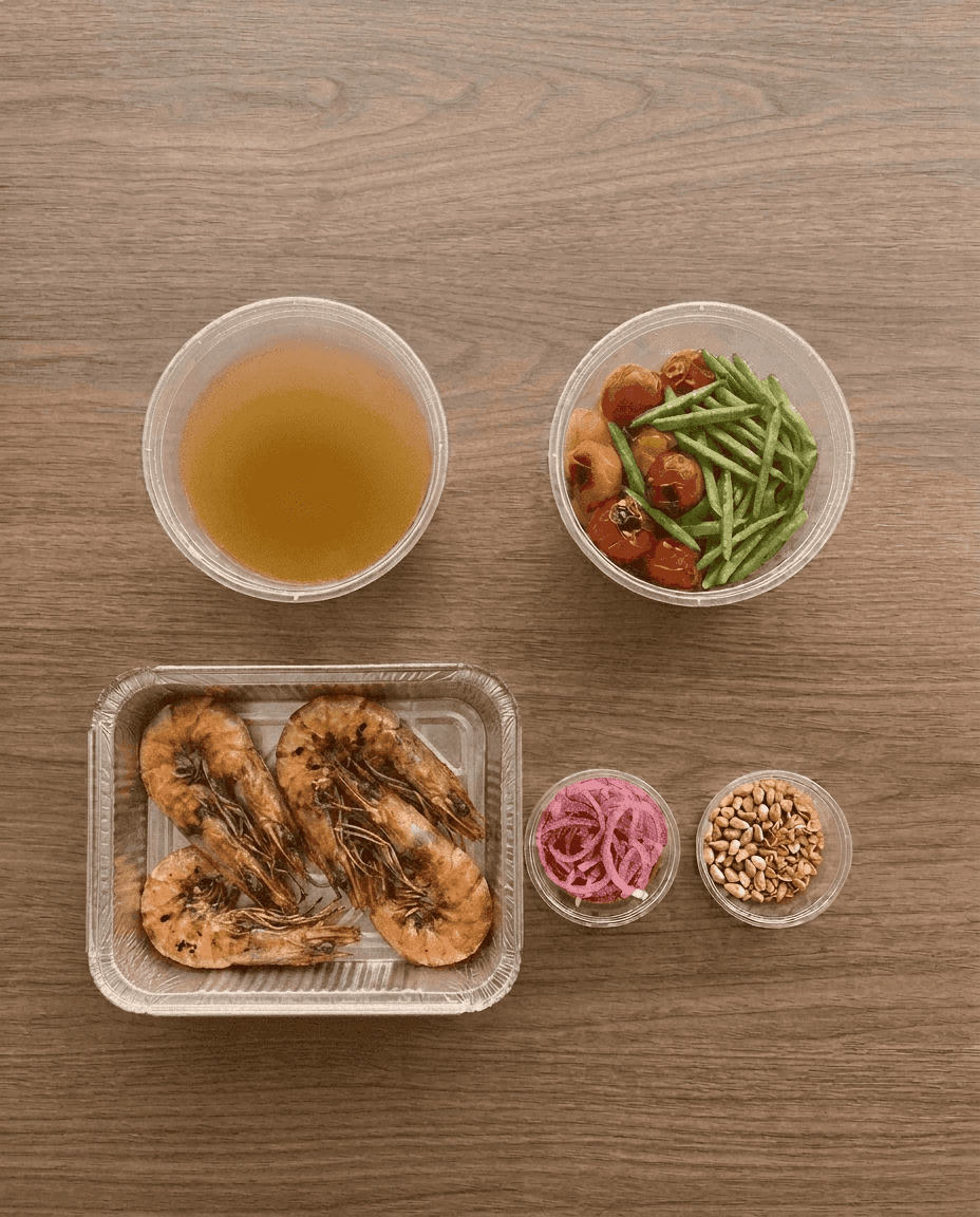 Aangebraden Gambas met Dashi-Geïnfundeerde Kerstomaten & Gemarineerde Rode Ui van Mr. Saucy packaging