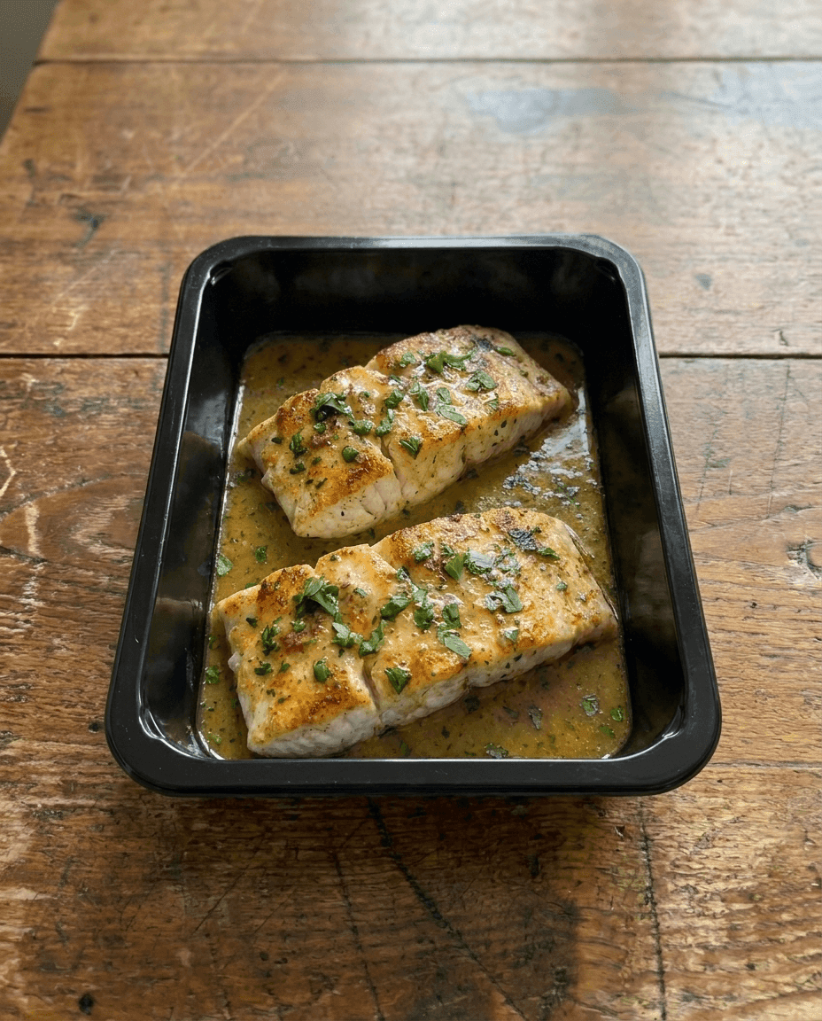 Filets de poisson-loup poêlés à la meunière et beurre noisette citronné packaging