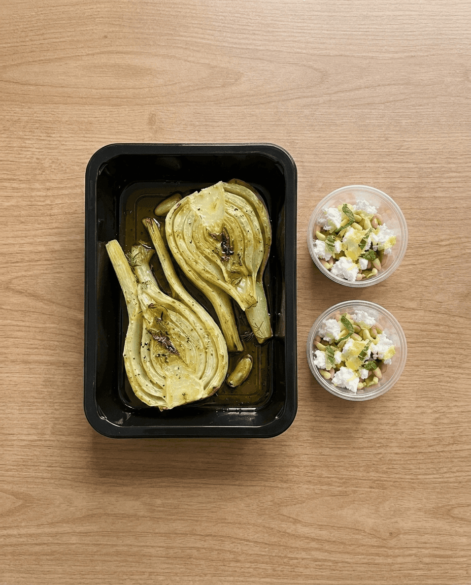 Mediterranean Roasted Fennel with Goat Cheese and Toasted Pine Nuts by Mr. Saucy packaging