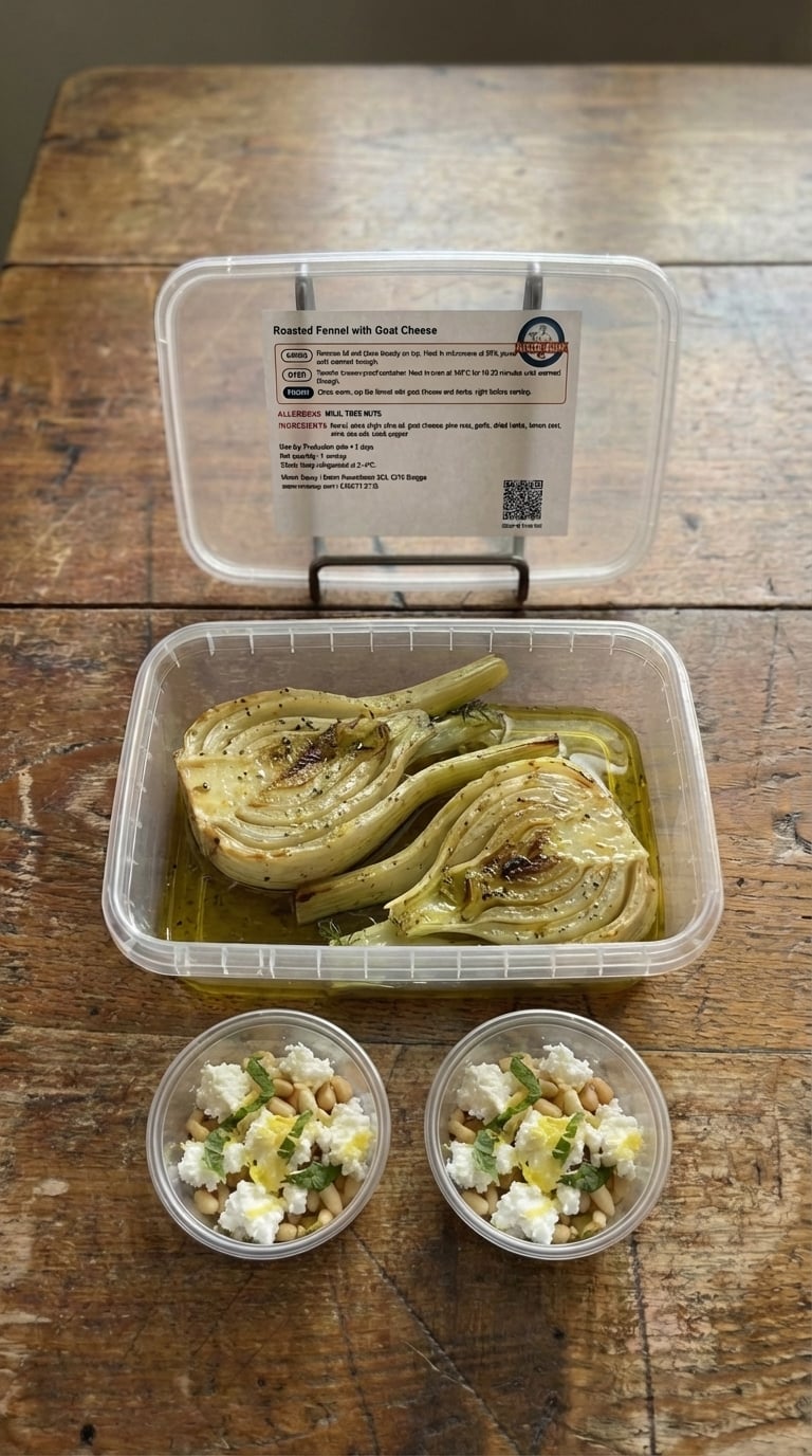 Fenouil rôti méditerranéen au fromage de chèvre et pignons de pin grillés packaging
