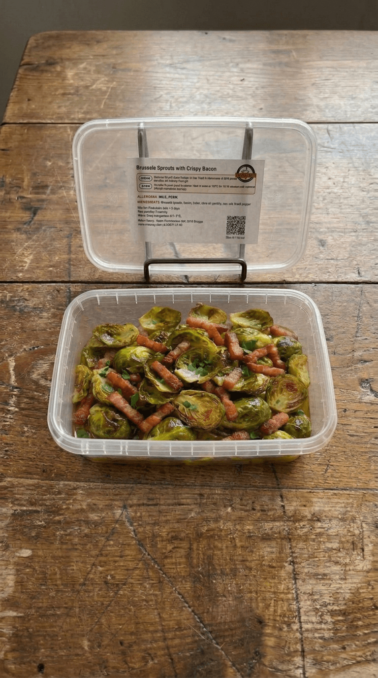 Rustic Lardon-Roasted Brussels Sprouts with Olive Oil and Butter packaging
