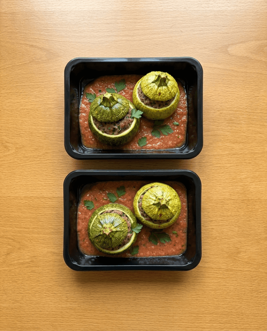 Courgettes Rondes Farcies met Geroosterde Tomatensaus van Mr. Saucy packaging