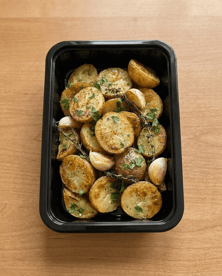 Rustic Pommes de Terre Grenailles with Confit Garlic and Thyme by Mr. Saucy packaging