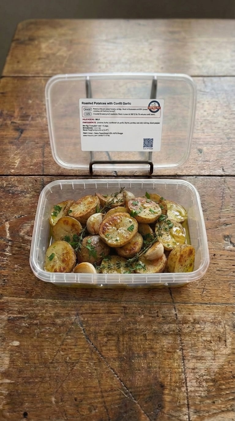 Rustic Pommes de Terre Grenailles with Confit Garlic and Thyme packaging