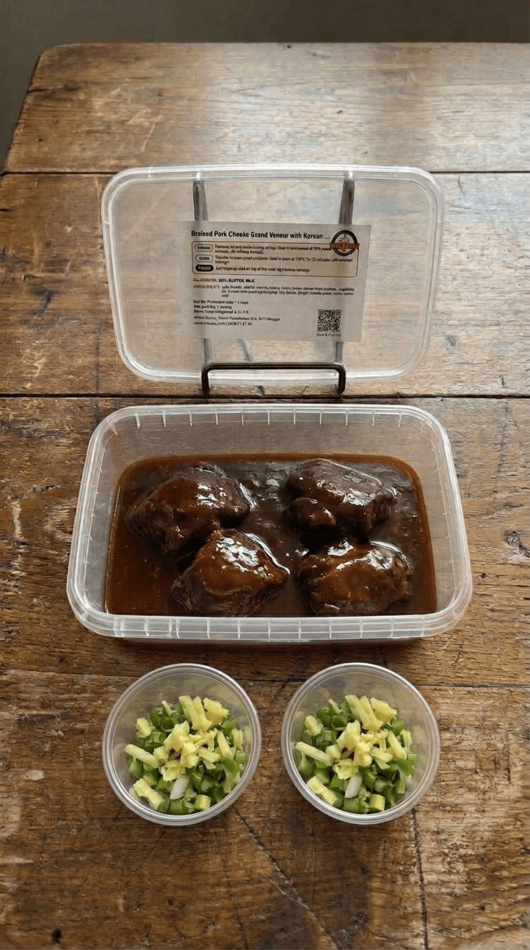 Gochujang-Braised Pork Cheeks 'Grand Veneur' with Ginger-Scallion Gremolata packaging