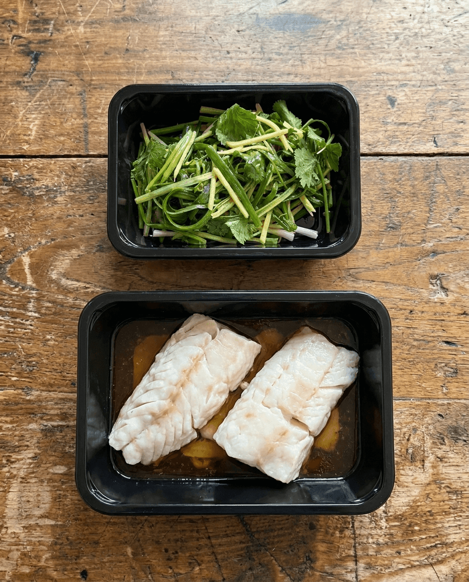 Sake-Steamed Sea Bream with Ginger-Scallion Sizzle and Gochugaru Infusion packaging