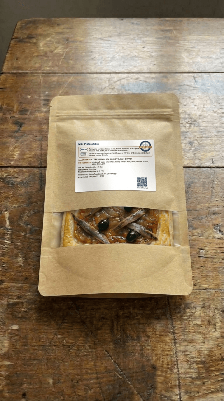 Puff Pastry Pissaladière with Wine-Deglazed Onion Caramelization packaging