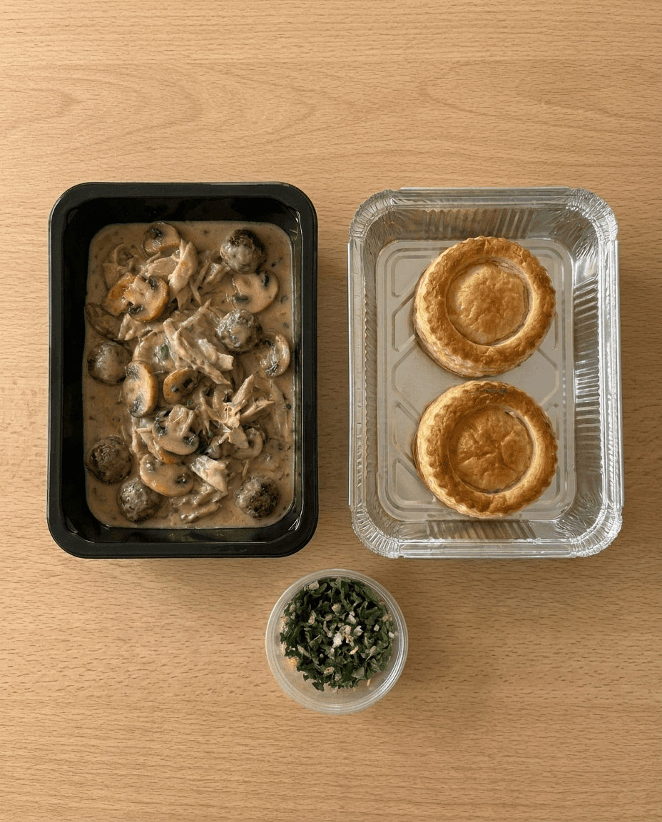 Adobo-Inspired Chicken Vol-au-Vent with Ginger, Cognac, Lemon-Garlic Gremolata and Seared Veal-Pork Meatballs de Mr. Saucy packaging