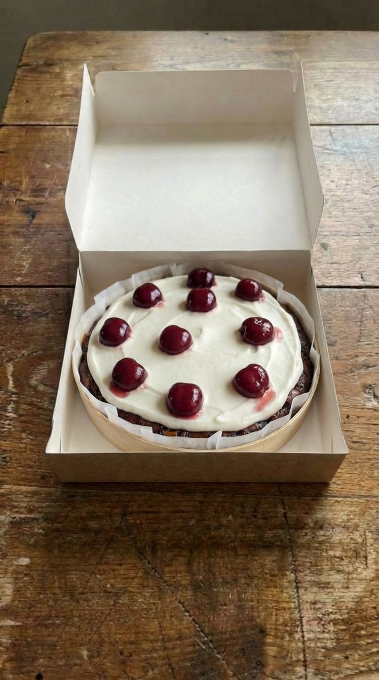 Brownie cake with cherries packaging