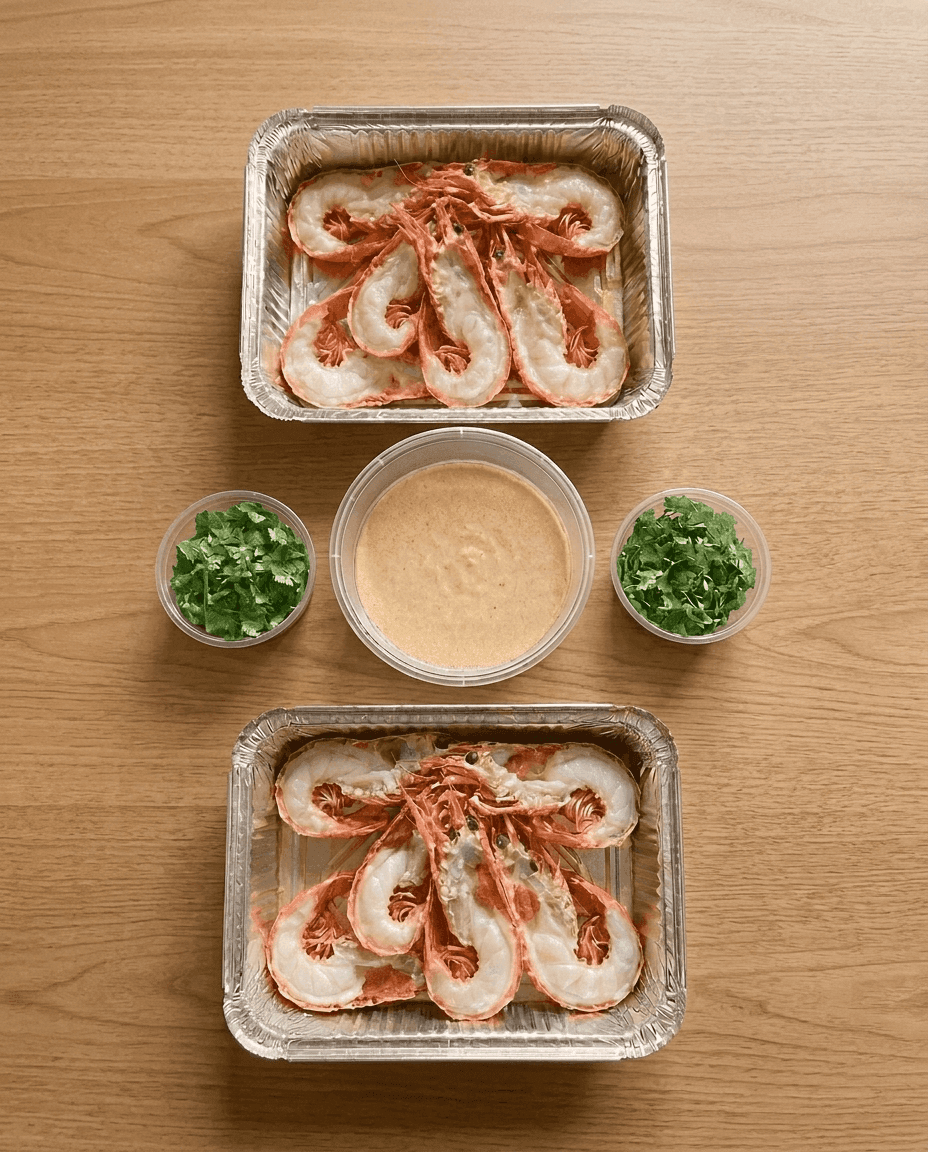Oven-Roasted Langoustines with Reheatable Saké-Shellfish Beurre Blanc de Mr. Saucy packaging