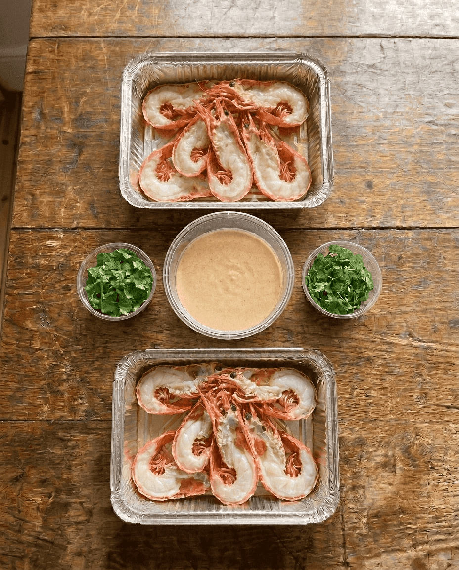 Langoustines rôties au four avec beurre blanc au saké réchauffable packaging
