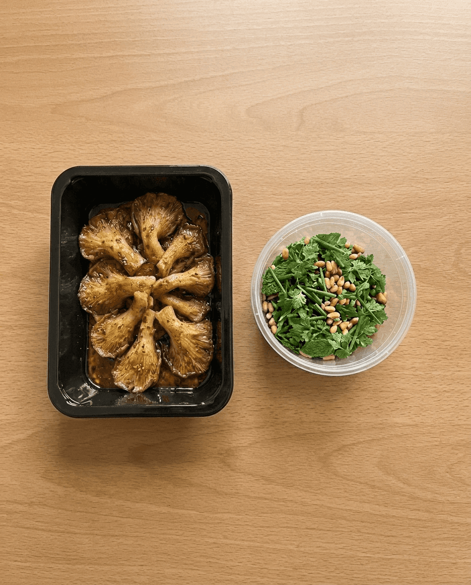 Quick Seared Oyster Mushrooms with Korean Sauce Vierge van Mr. Saucy packaging